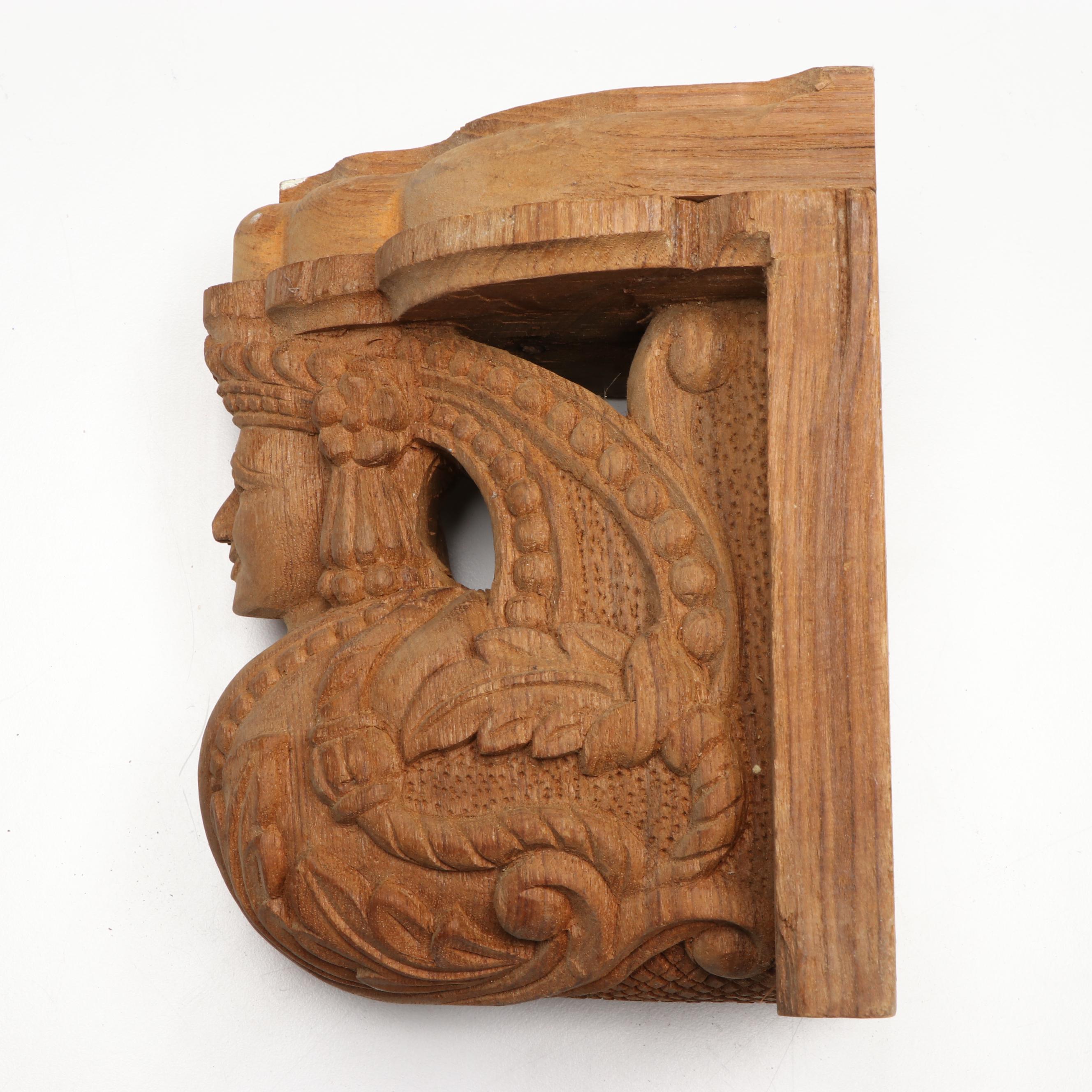 Indian Carved Wood Hindu Deity Column Brackets