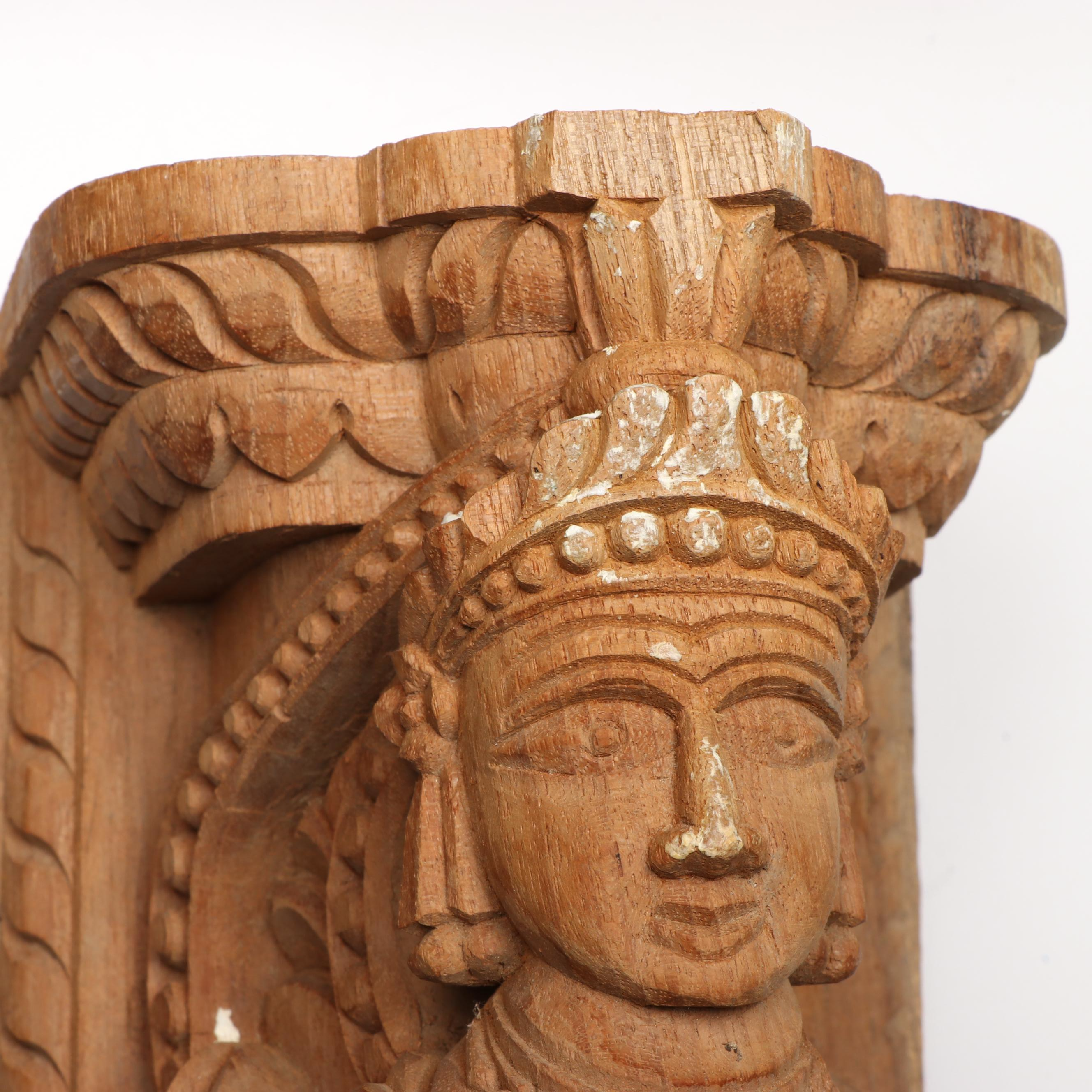 Indian Carved Wood Hindu Deity Column Brackets