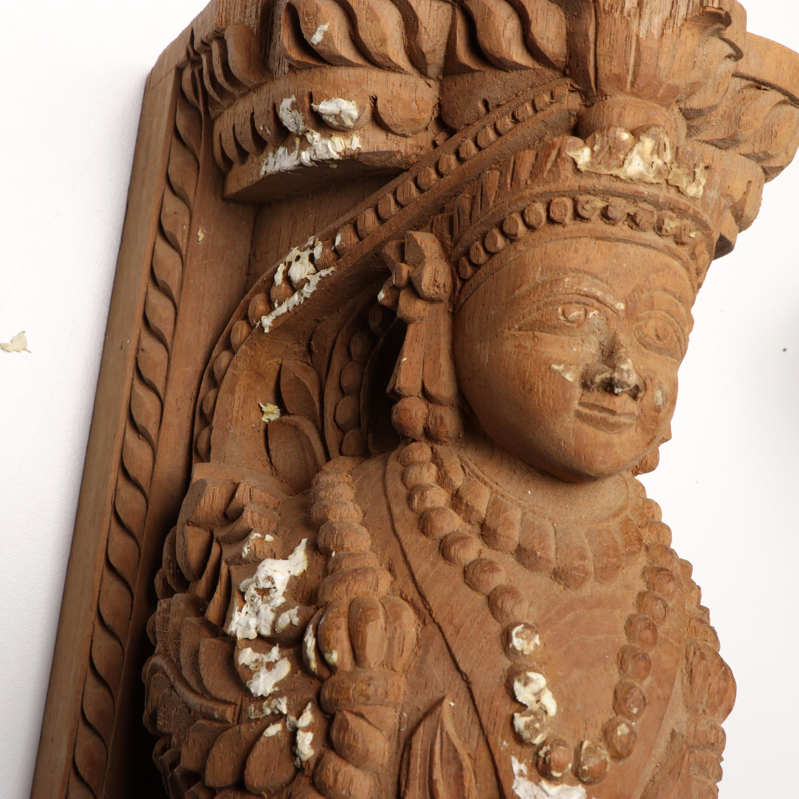 Indian Carved Wood Hindu Deity Column Brackets
