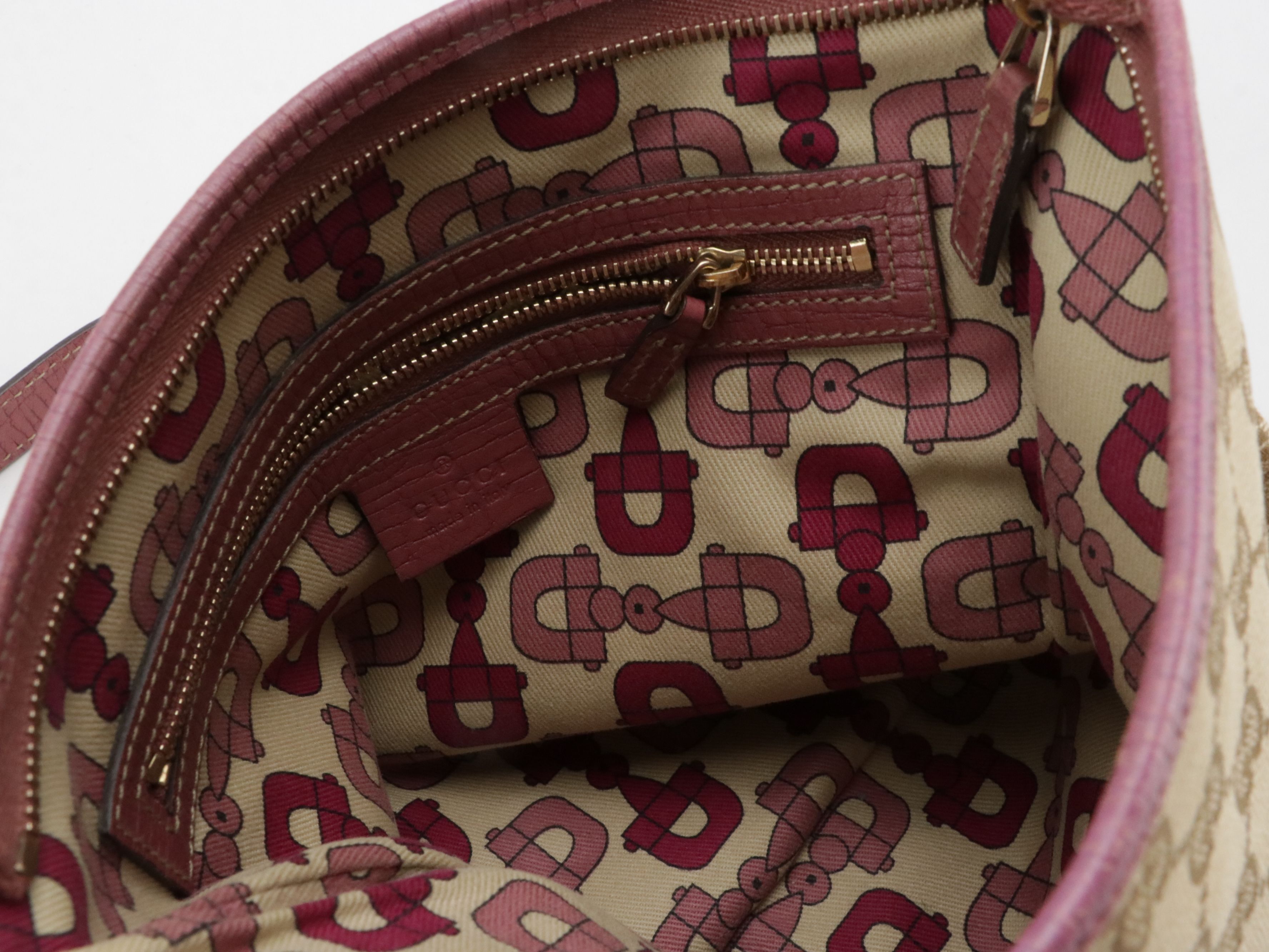 Gucci Jolicoeur Crossbody Messenger Bag in GG Canvas and Pink Leather Trim