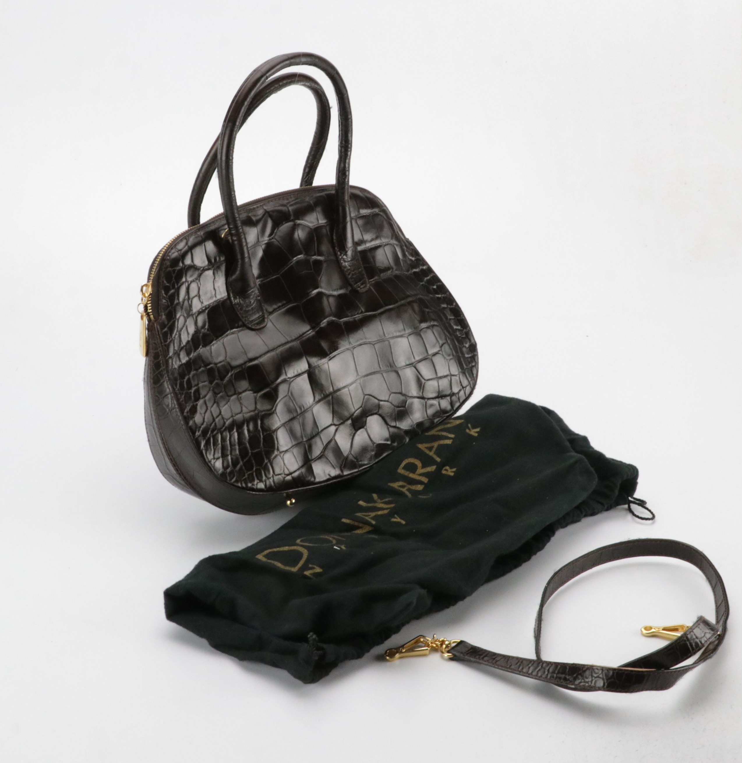 Donna Karan Brown Leather Shoulder Bag and Croc Embossed 2Way Bag, Other Bag