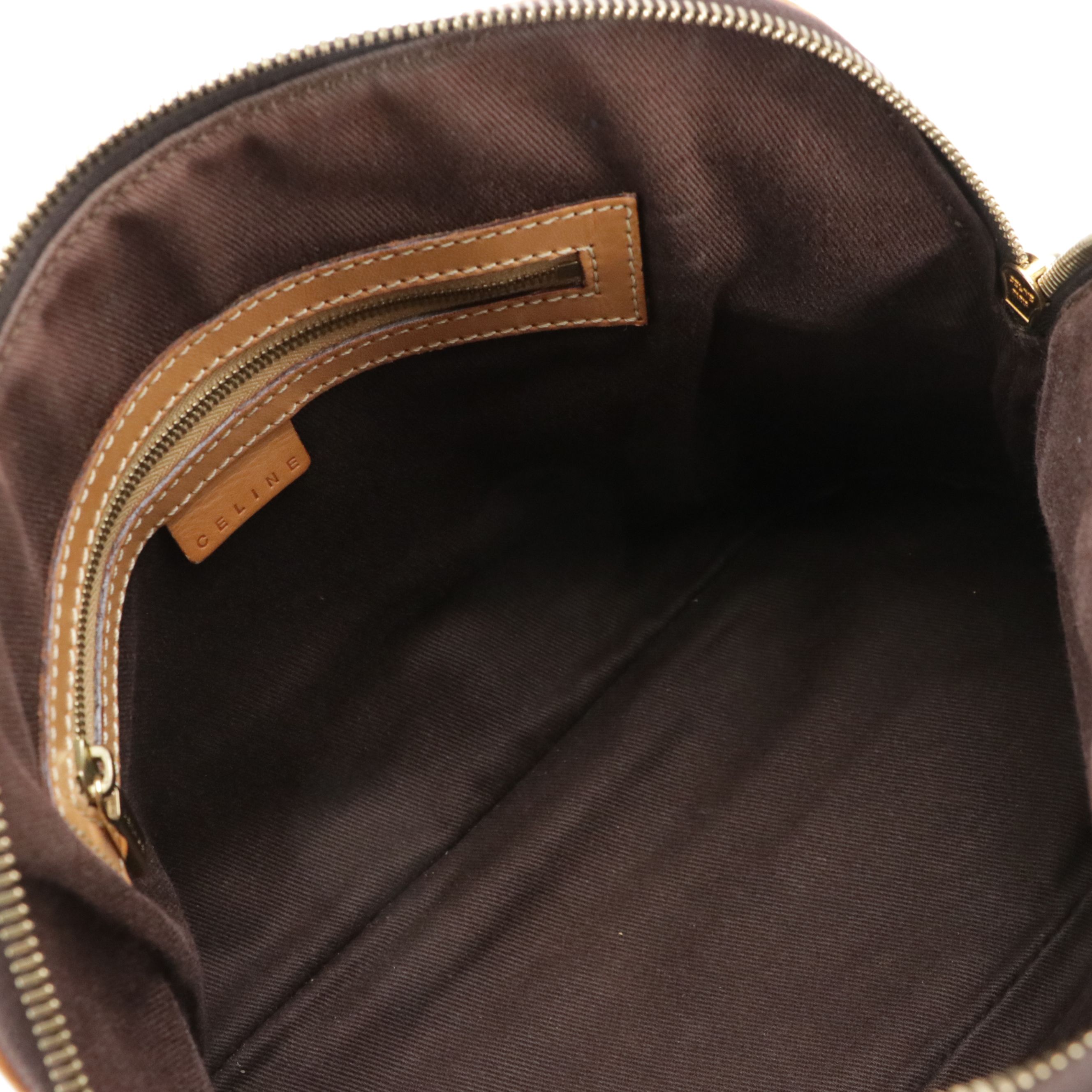 Celine Dome-Top Handbag in Macadam Canvas and Brown Leather