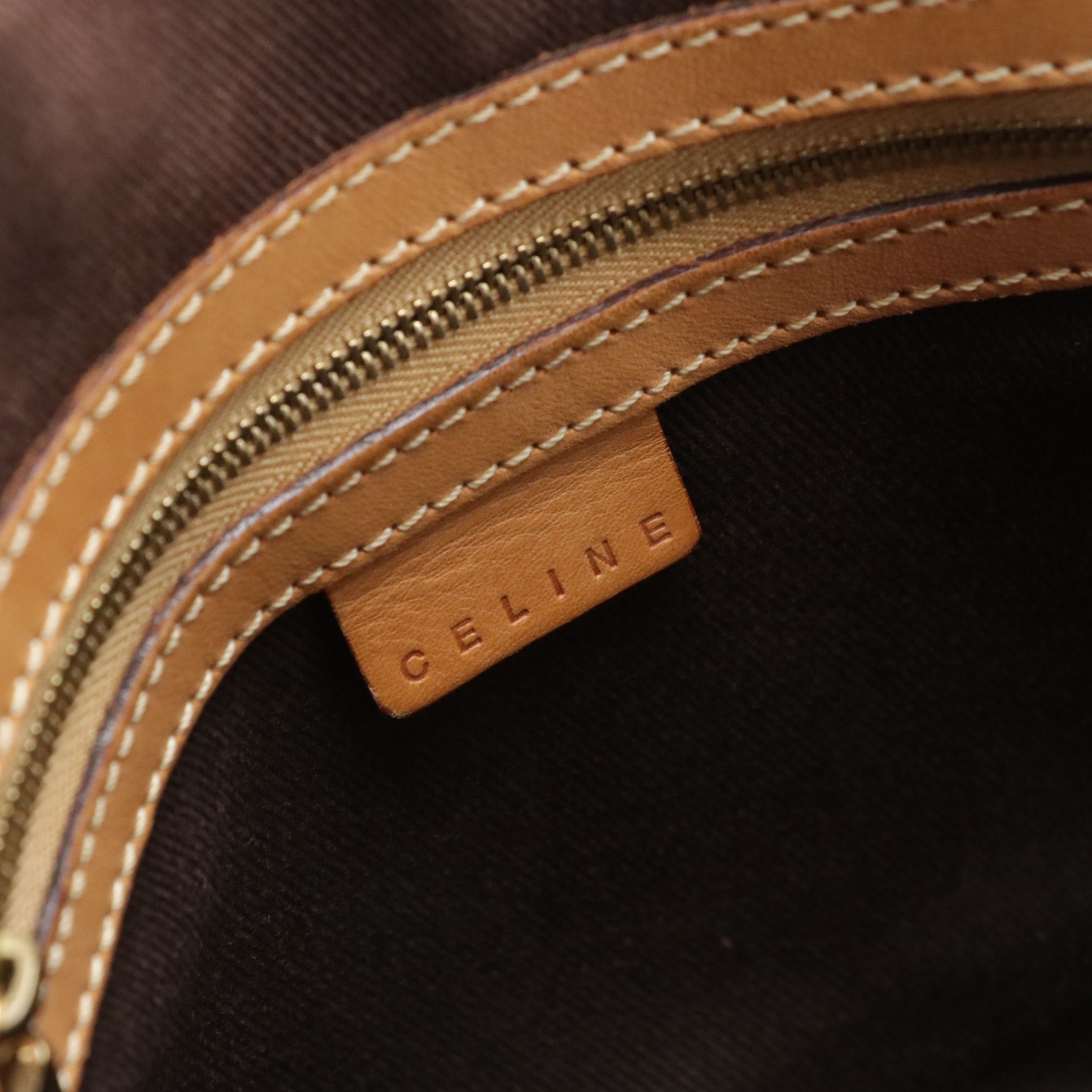 Celine Dome-Top Handbag in Macadam Canvas and Brown Leather