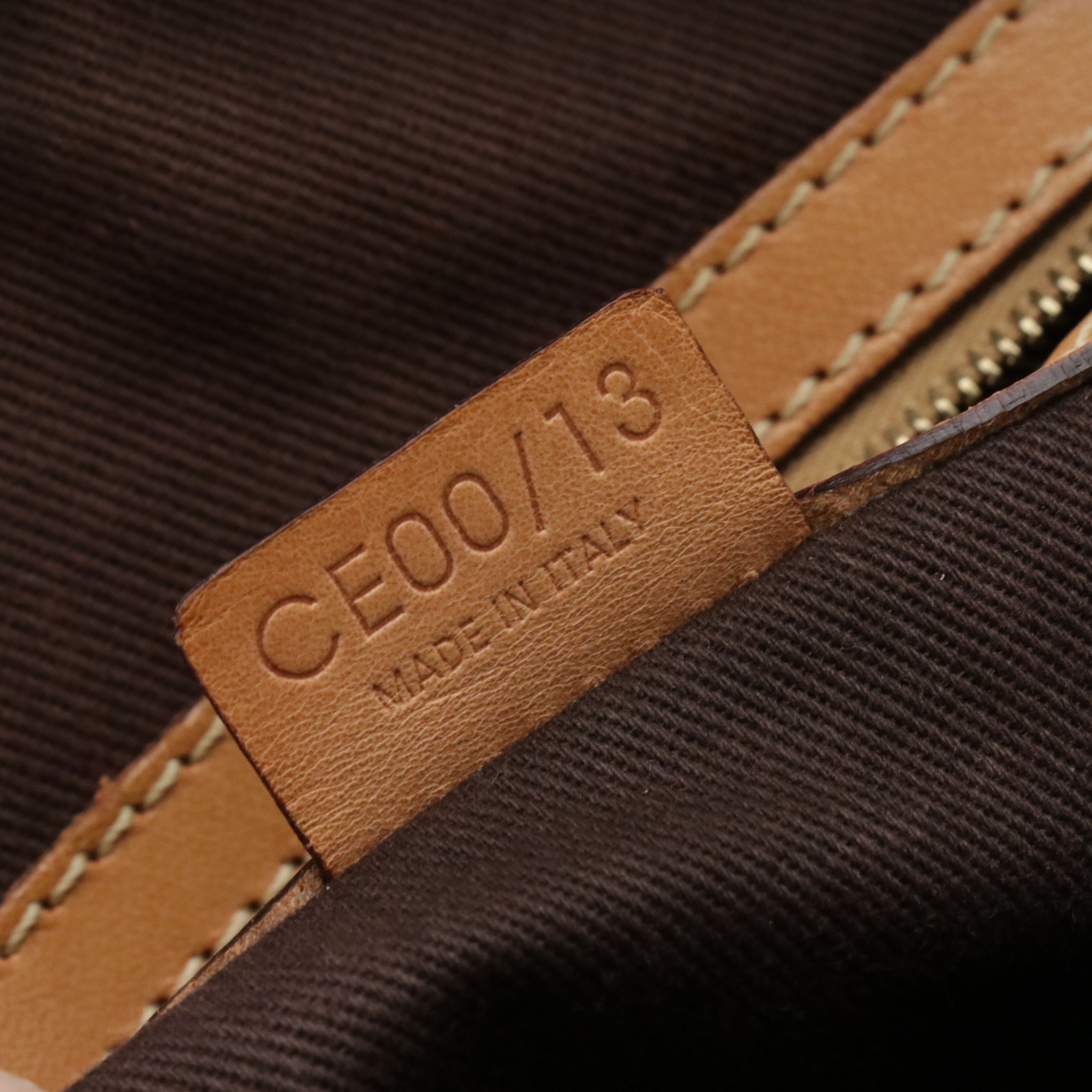 Celine Dome-Top Handbag in Macadam Canvas and Brown Leather