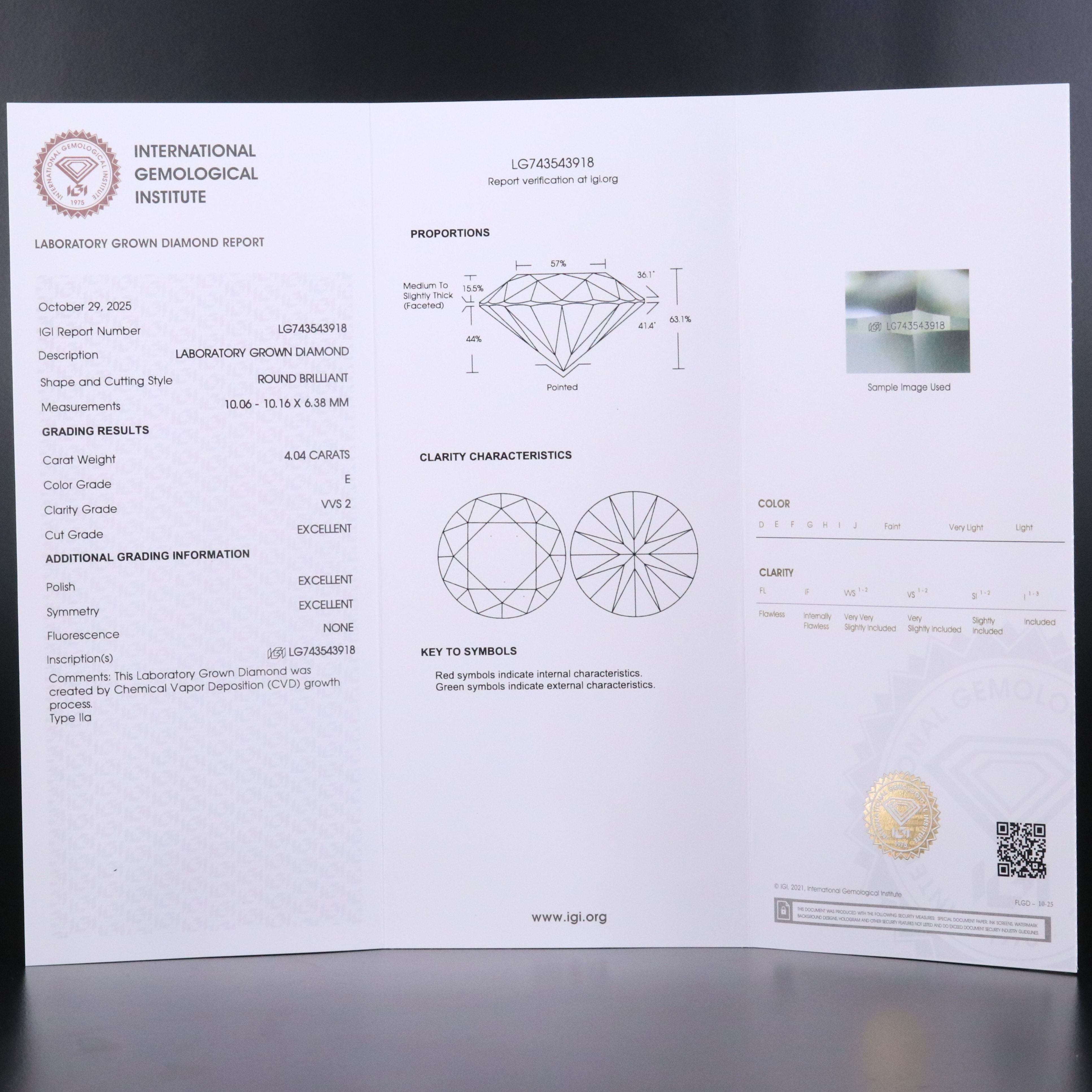 18K 4.38 CTW Lab Grown Diamond Ring with IGI Report