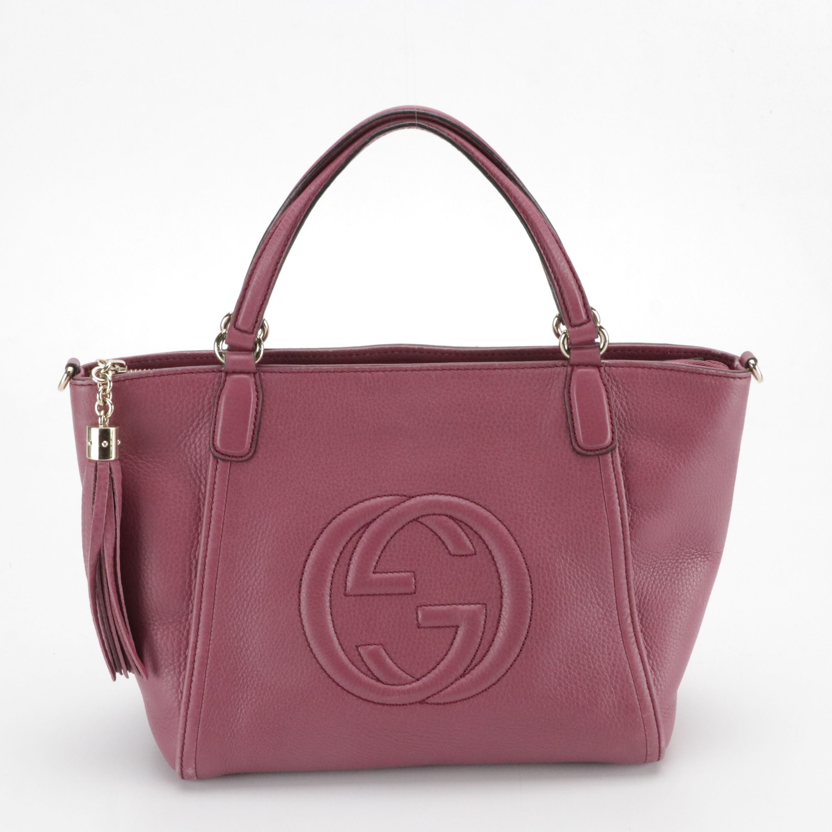Gucci Soho Two-Way Zip Tote in Purple Grained Calfskin Leather