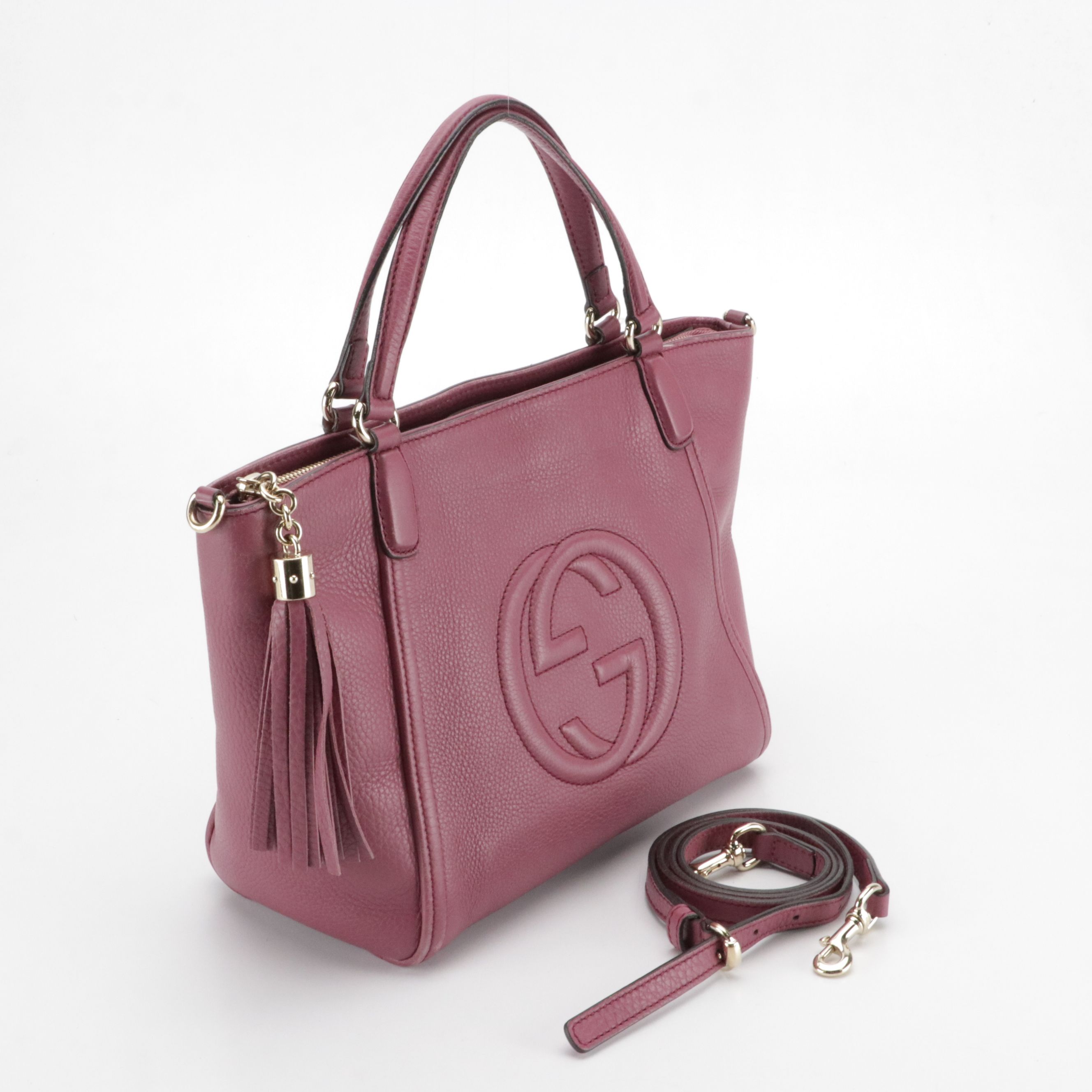 Gucci Soho Two-Way Zip Tote in Purple Grained Calfskin Leather