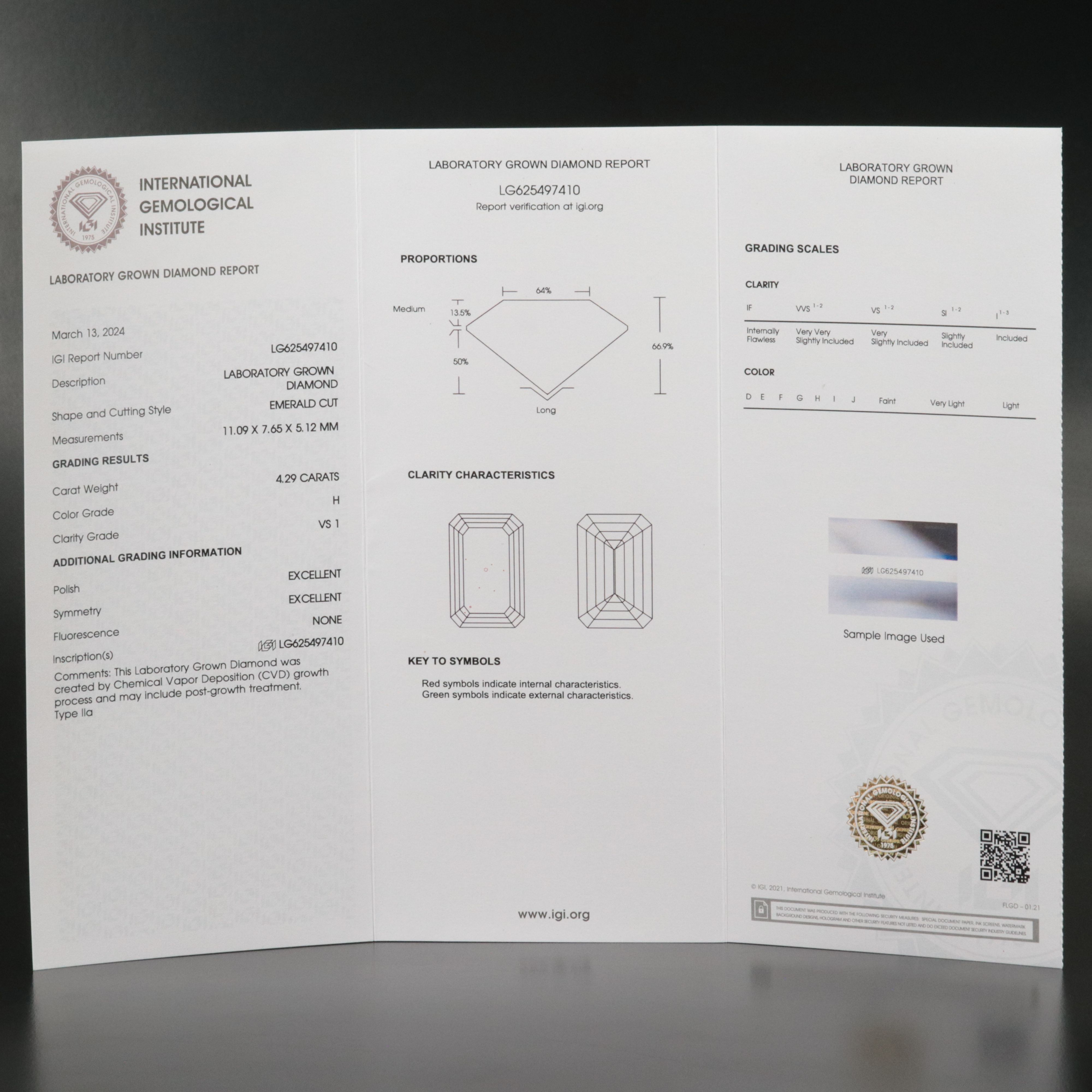 Loose 4.29 CT Lab Grown Diamond with IGI Report