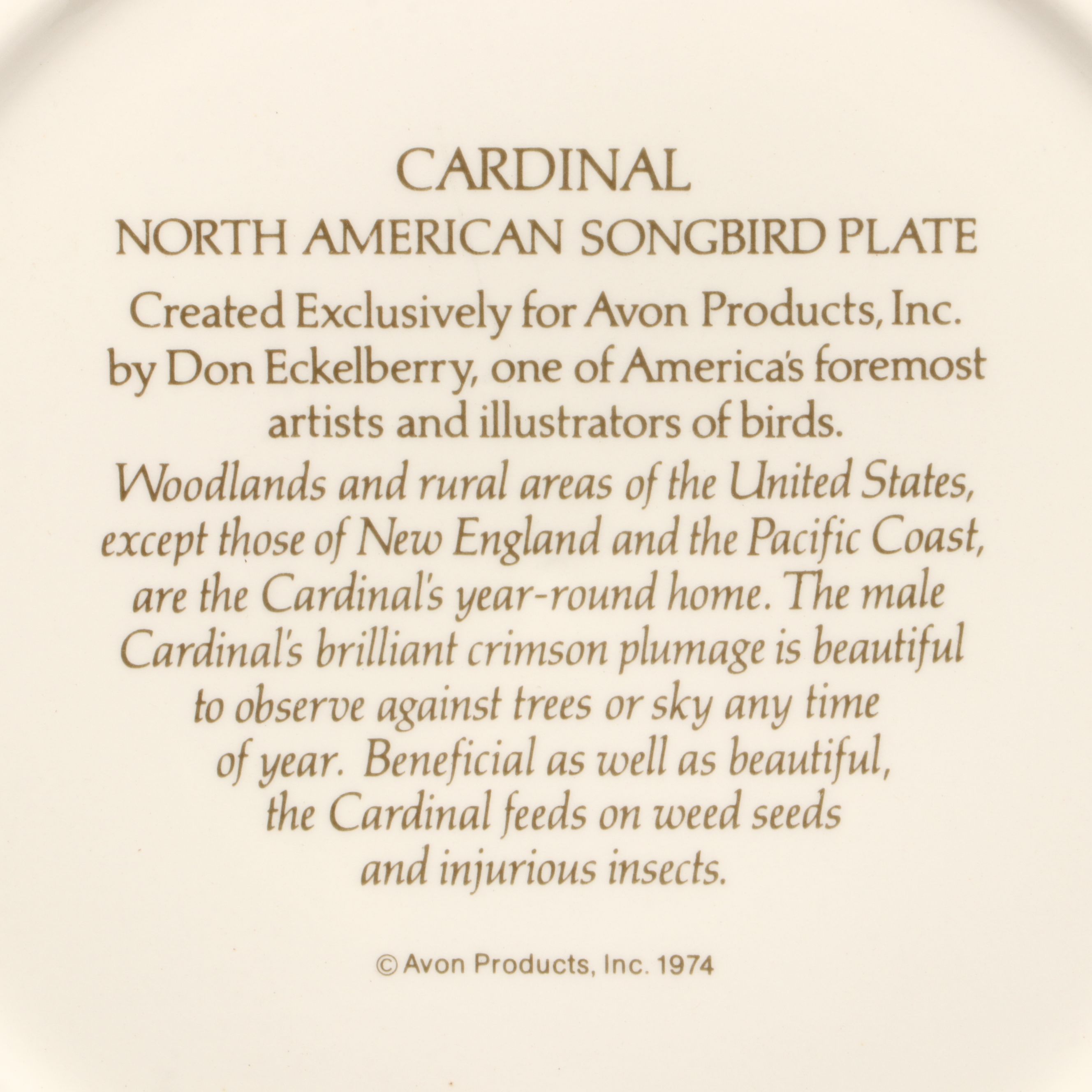 Ray Harm for Spode "American Songbirds" and Avon "Cardinal" Collector Plates