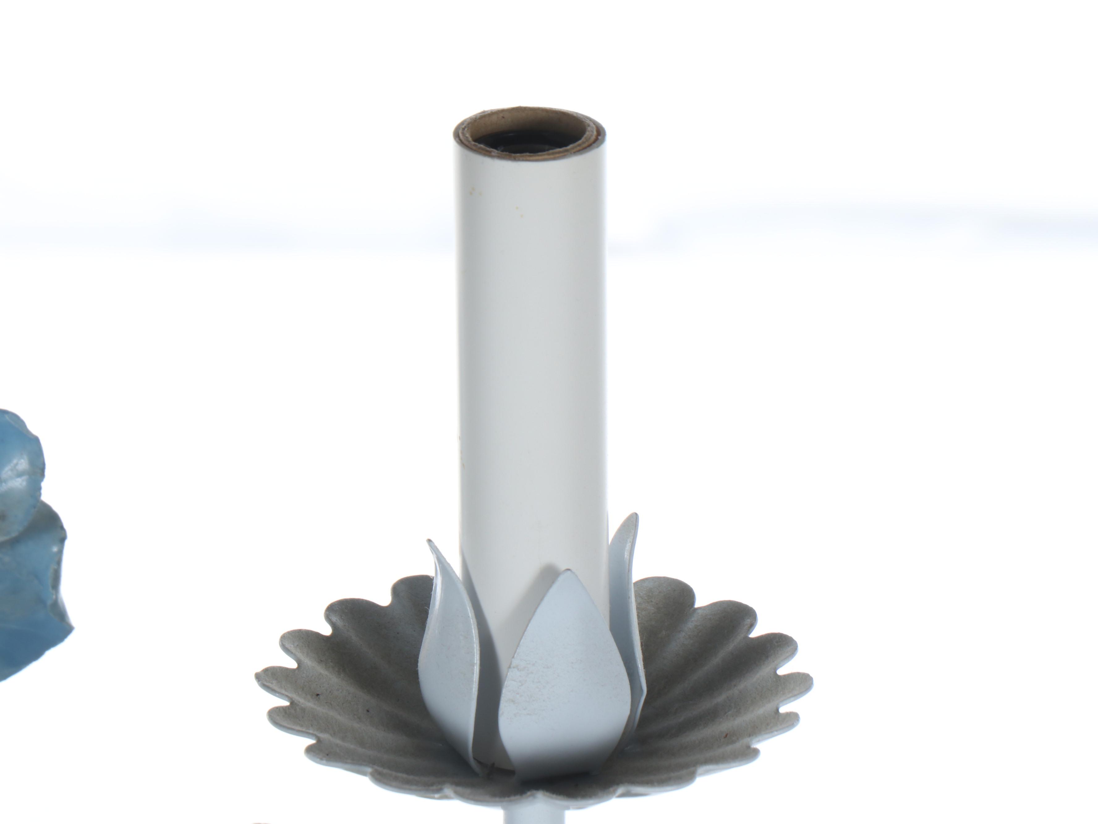 Italian Pastel Porcelain and White Metal Chandelier with Art Glass Pendant