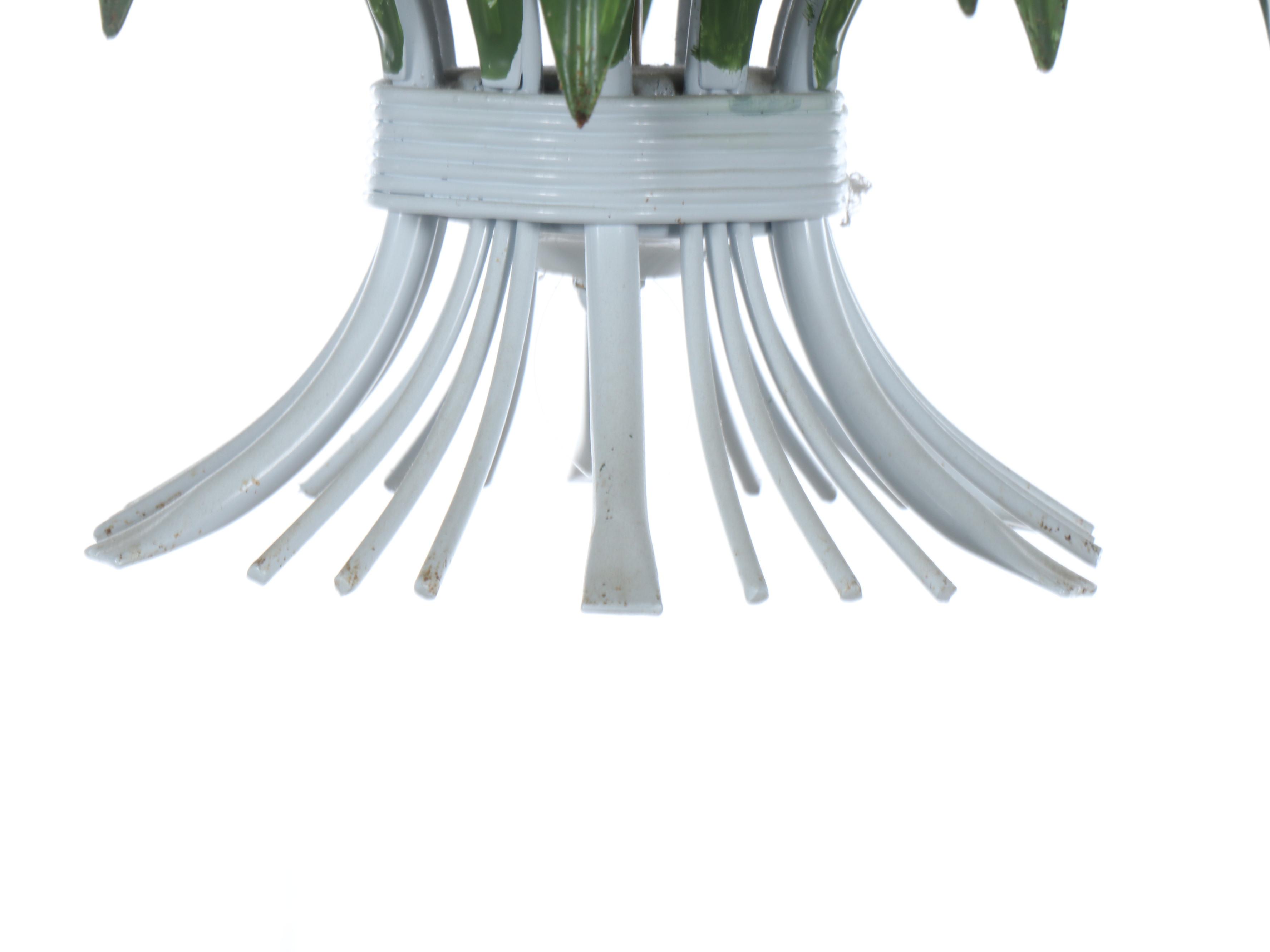 Italian Pastel Porcelain and White Metal Chandelier with Art Glass Pendant