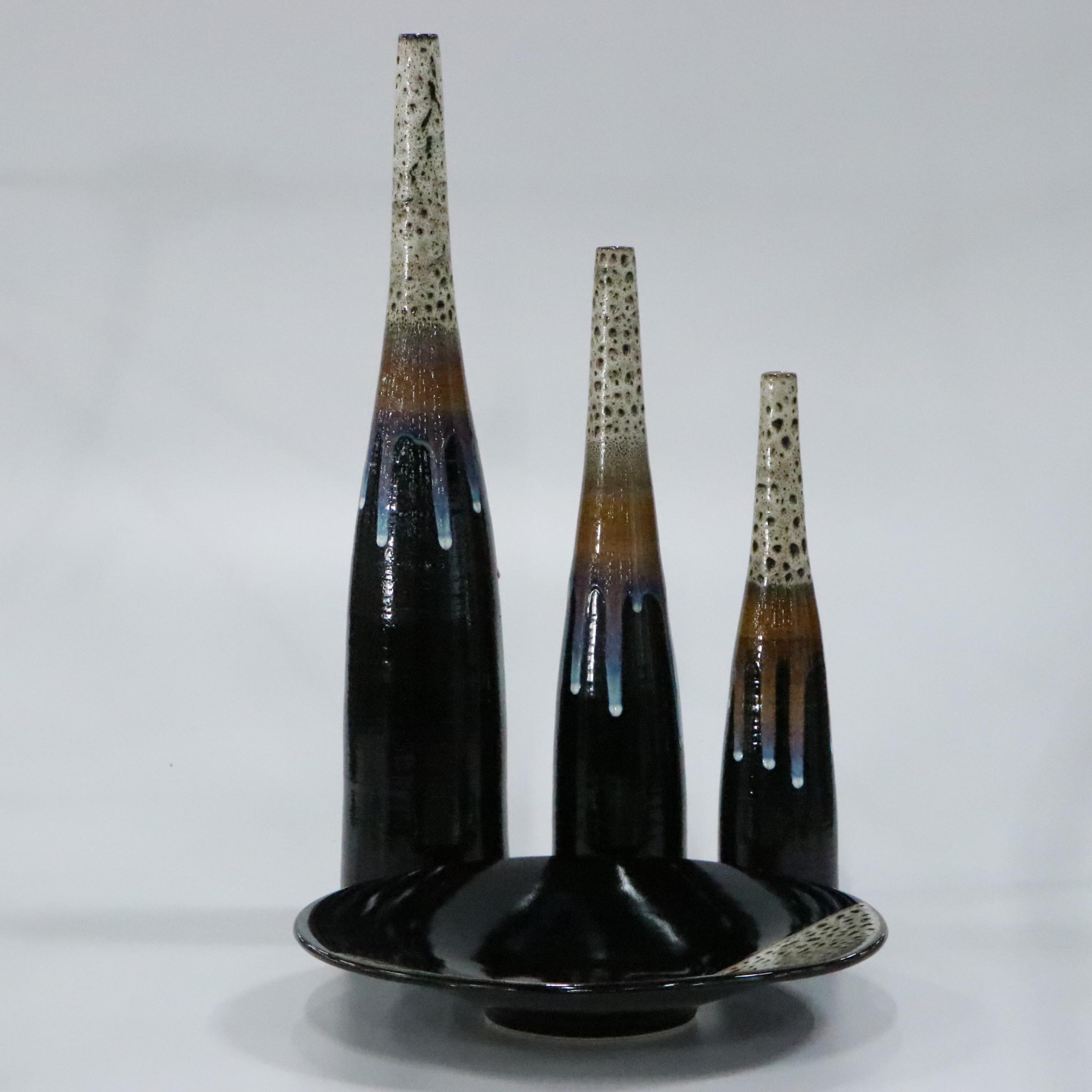Art Pottery Drip Glaze Vases with Centerpiece