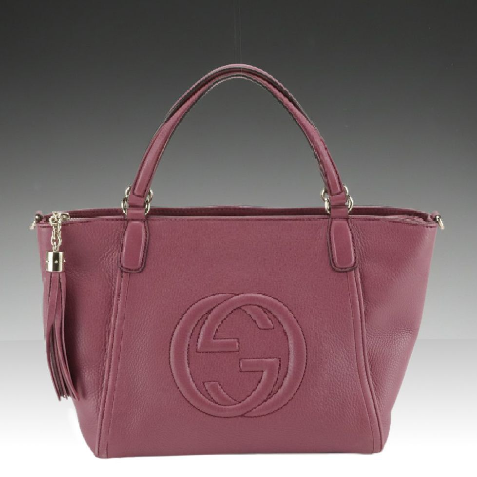 Gucci Soho Two-Way Zip Tote in Purple Grained Calfskin Leather
