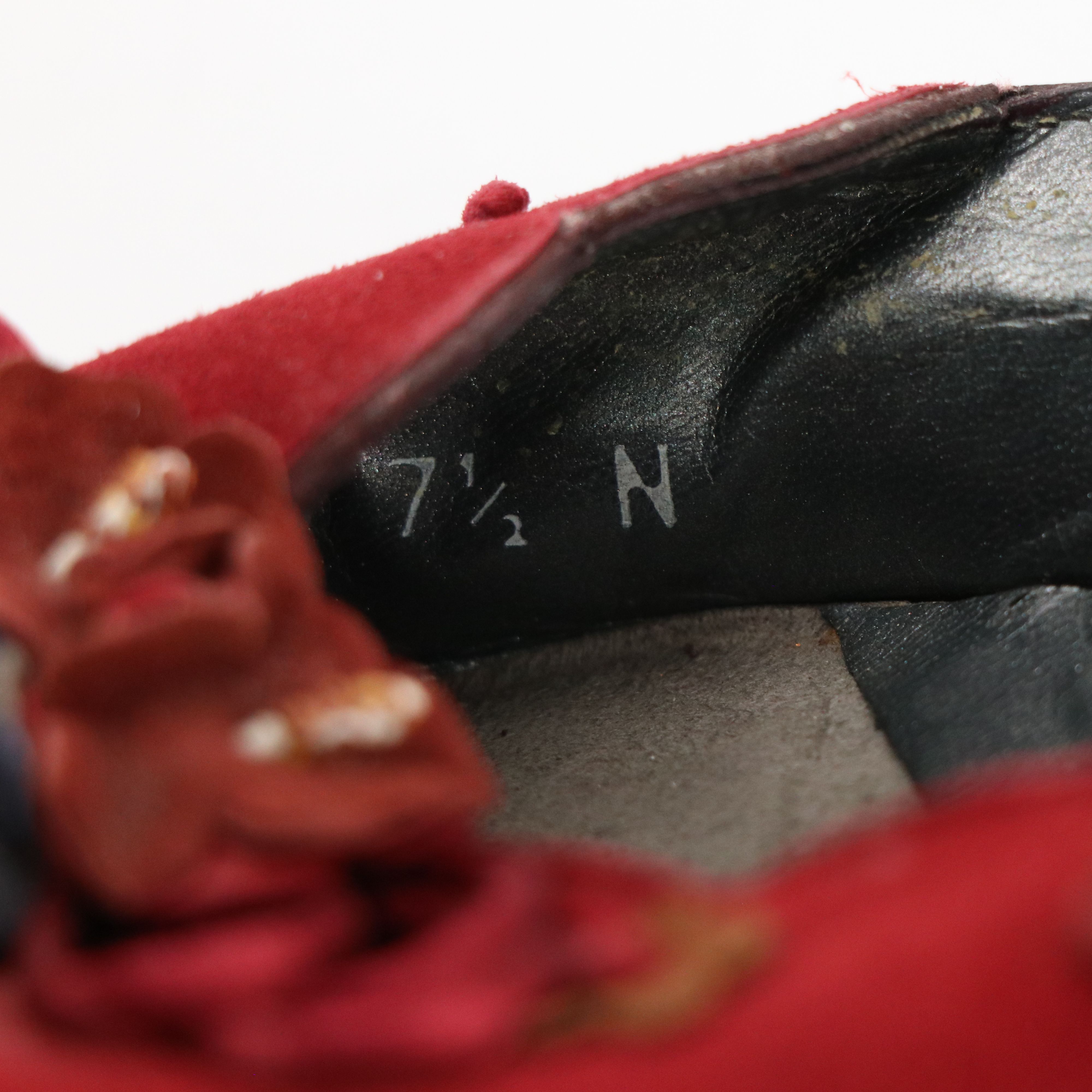 Stuart Weitzman Pointed-Toe Red Suede Kitten Heel & Black Heels