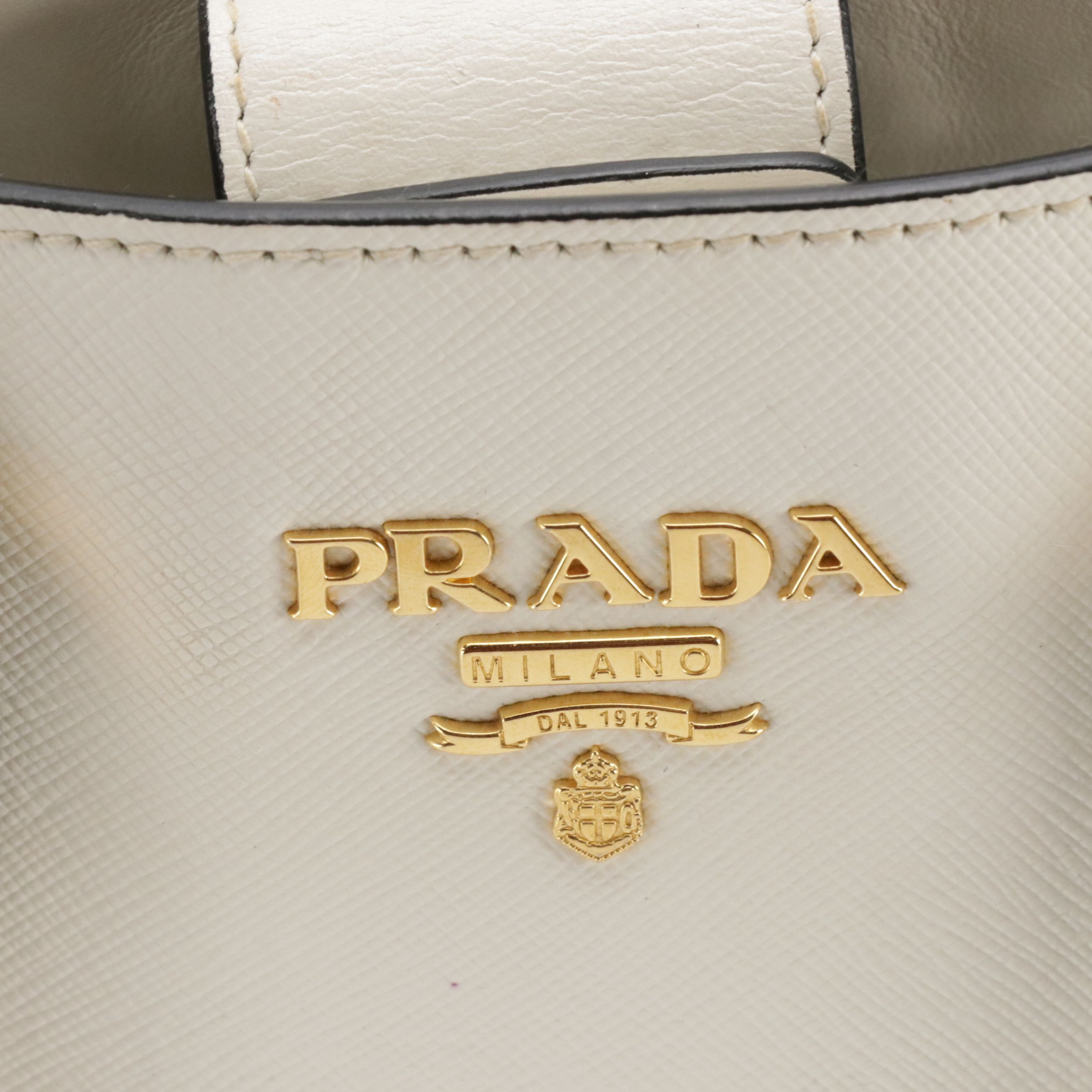 Prada White Saffiano and Smooth Leather Two-Way Tote