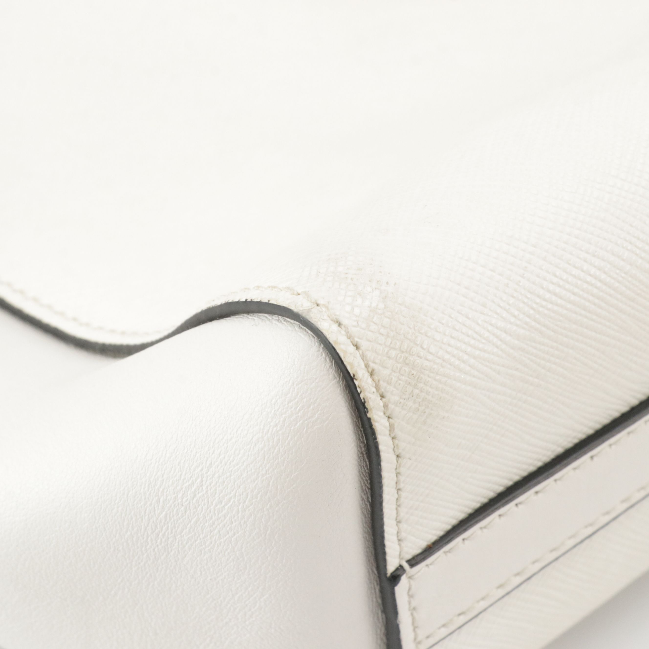 Prada White Saffiano and Smooth Leather Two-Way Tote