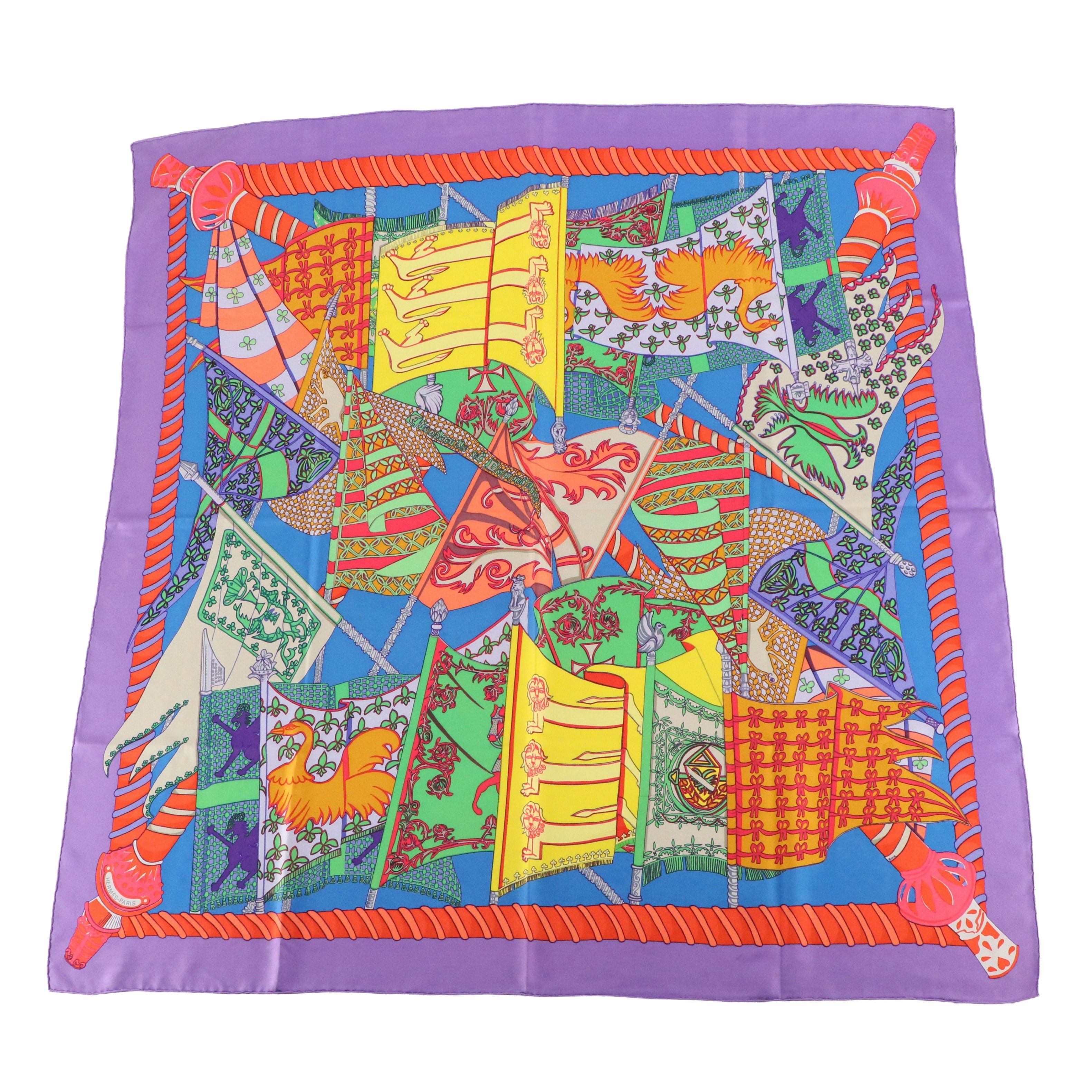 Hermès "Étendards et Bannières" Multicolored Silk Twill Scarf 90