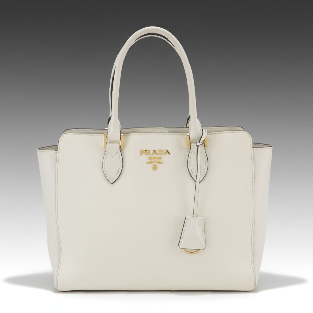 Prada White Saffiano and Smooth Leather Two-Way Tote