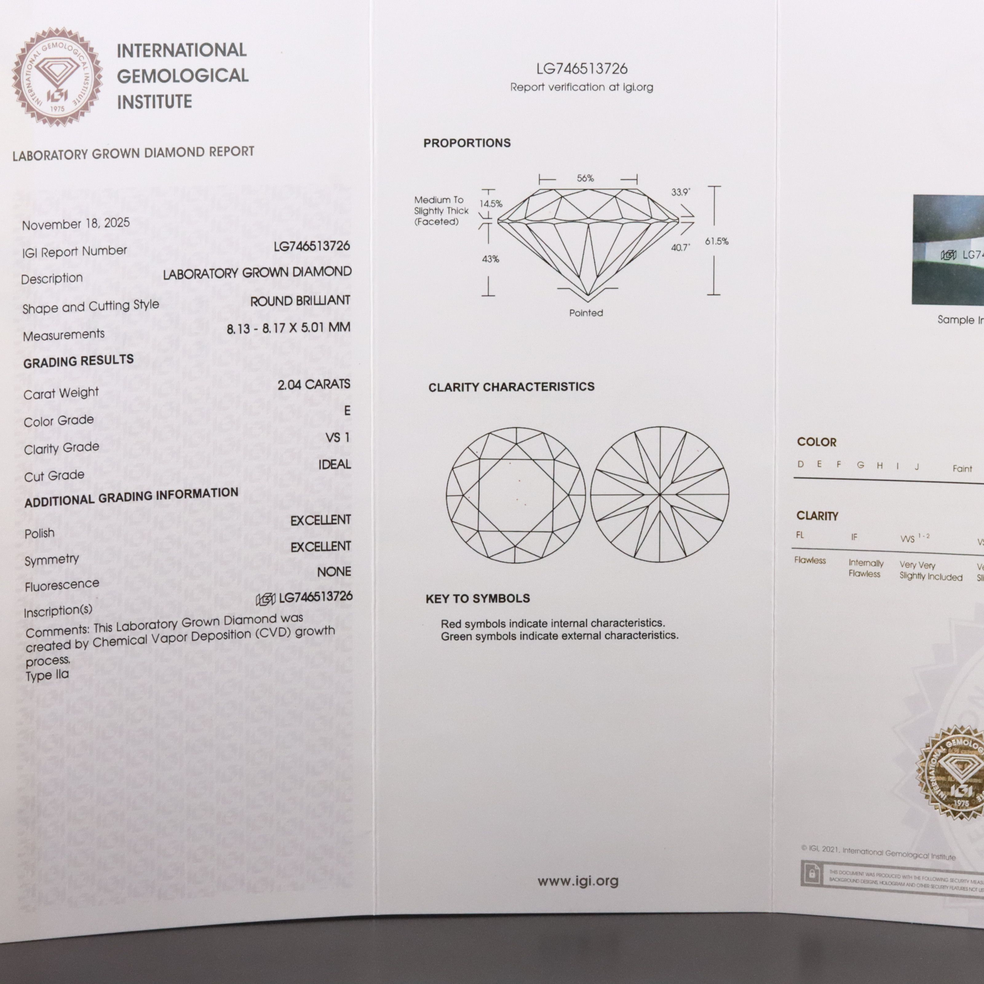 14K 2.04 CT Lab Grown Diamond Solitaire Necklace with IGI Report