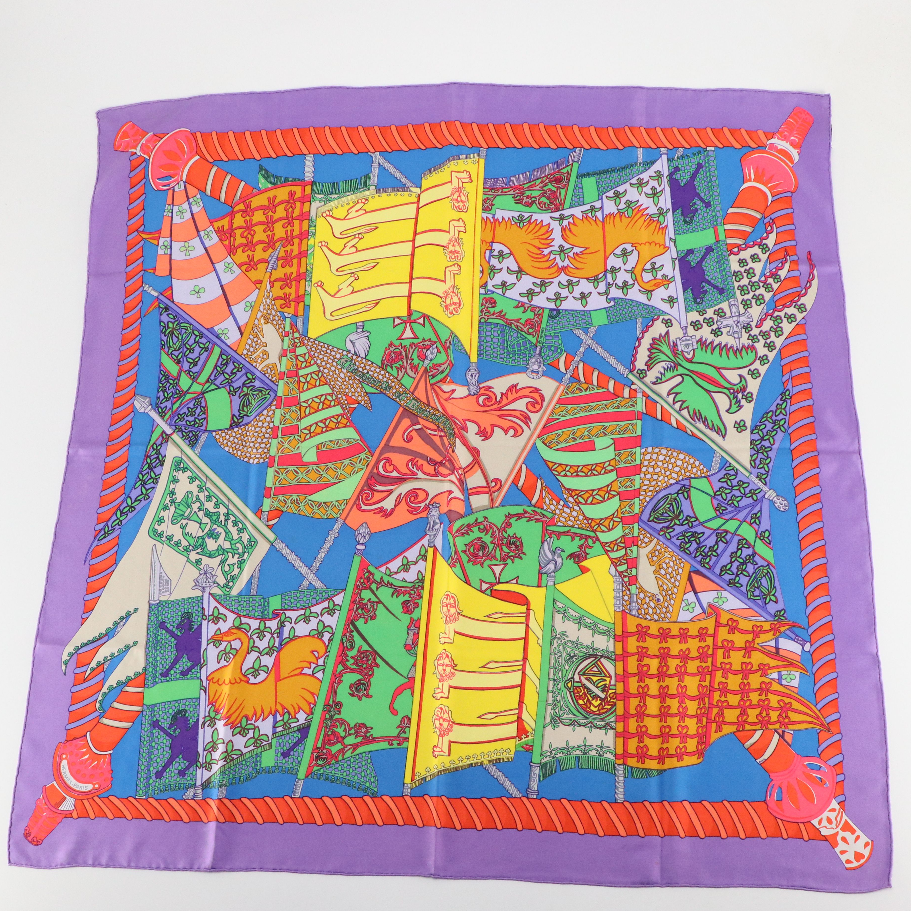 Hermès "Étendards et Bannières" Multicolored Silk Twill Scarf 90