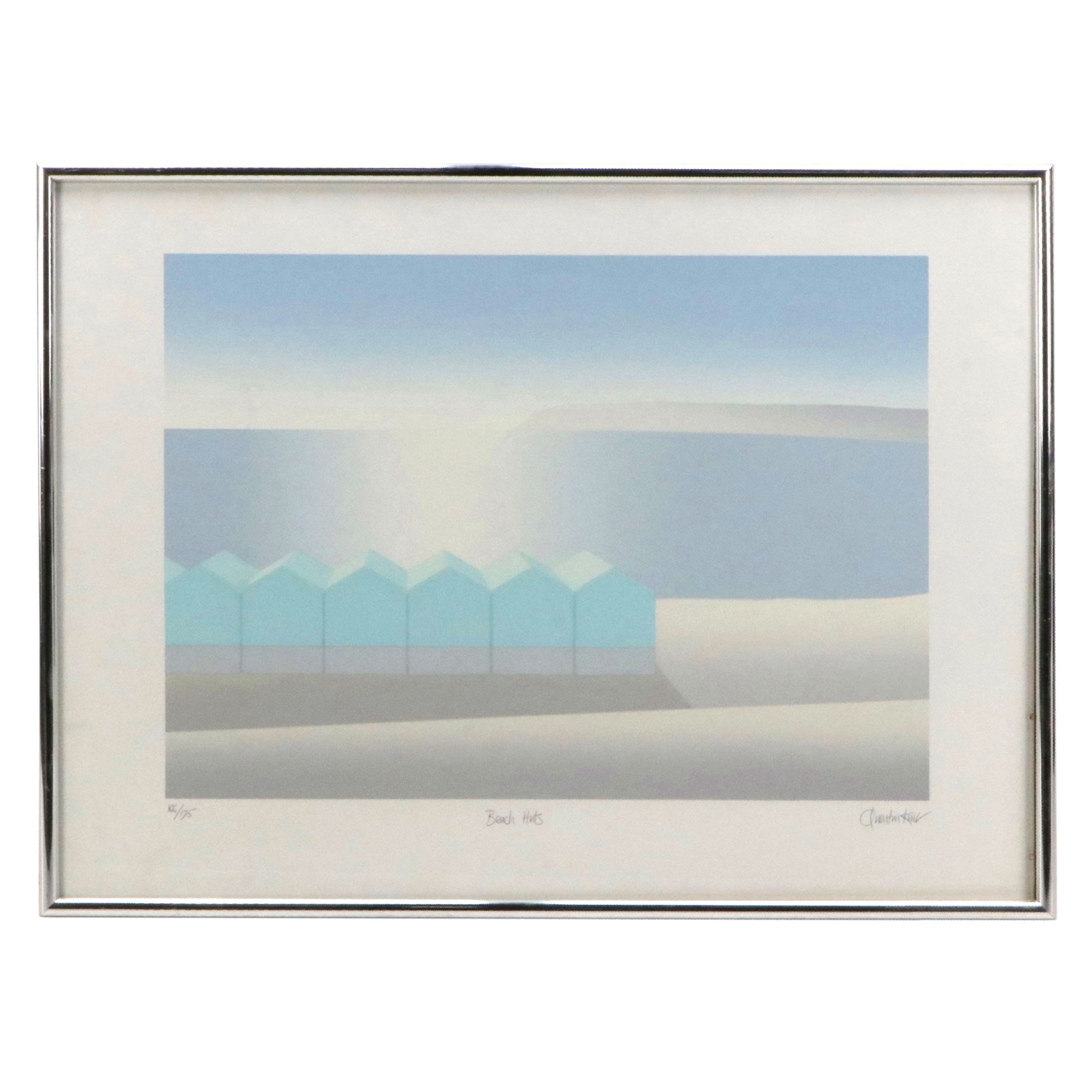 Quentin King Lithograph "Beach Huts," Late 20th Century