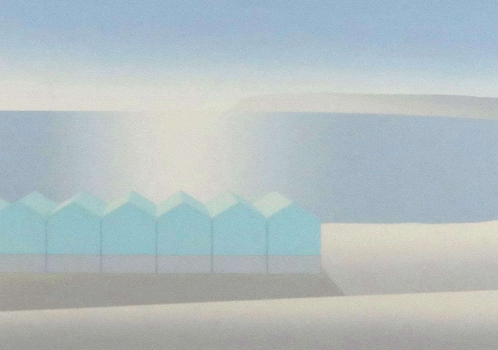 Quentin King Lithograph "Beach Huts," Late 20th Century