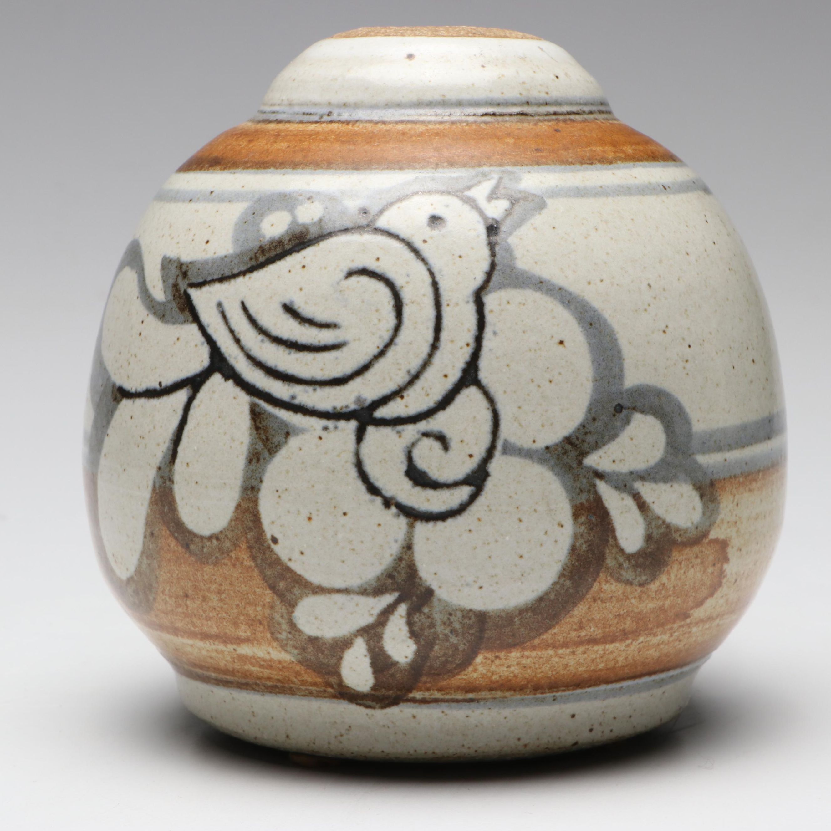 Rick Petteford Studio Art Pottery Stoneware Vase with Bird Design