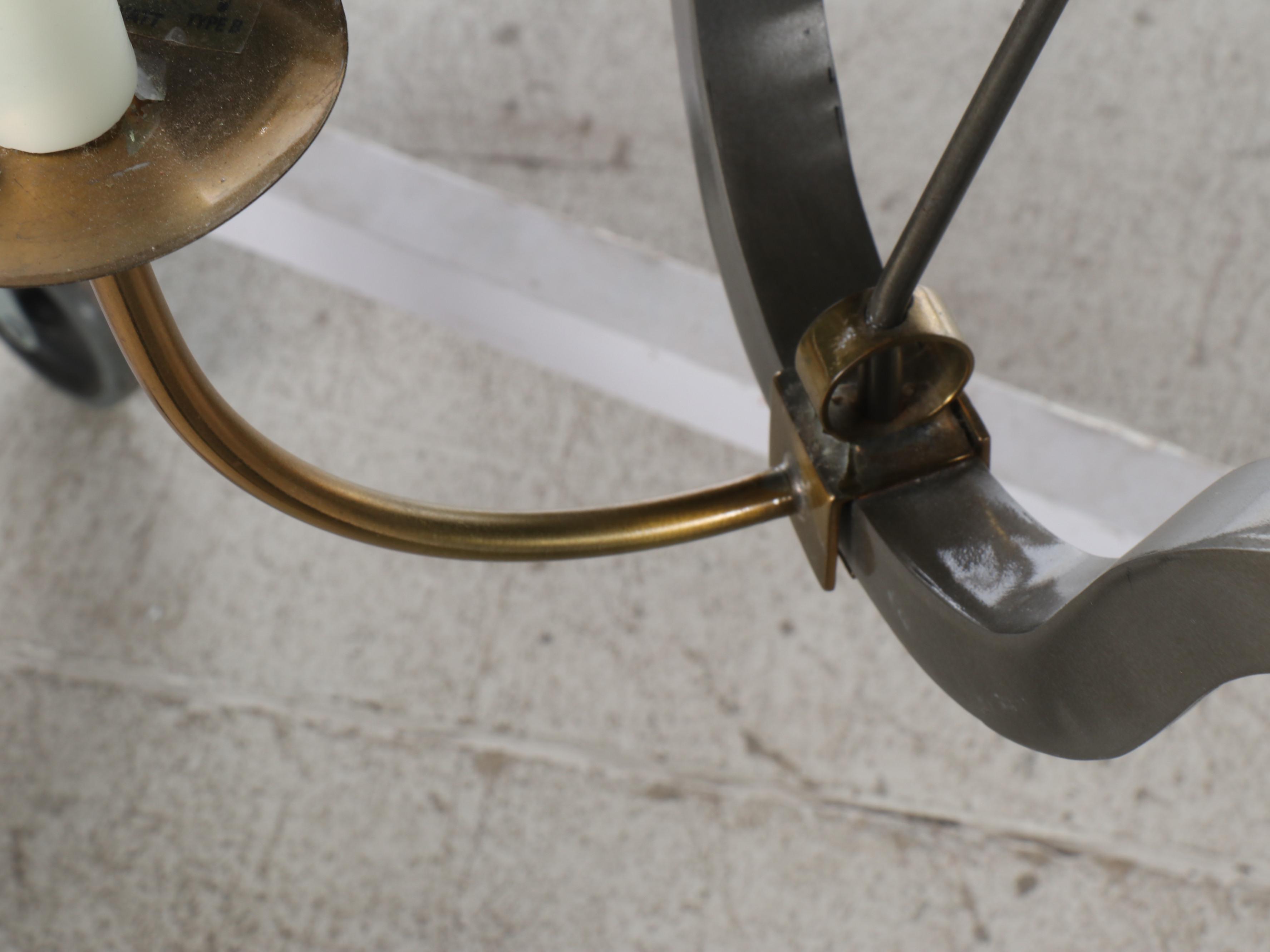 Niermann Weeks "Volute" Brass and Pewter Finish Chandelier, Clip-on Shades