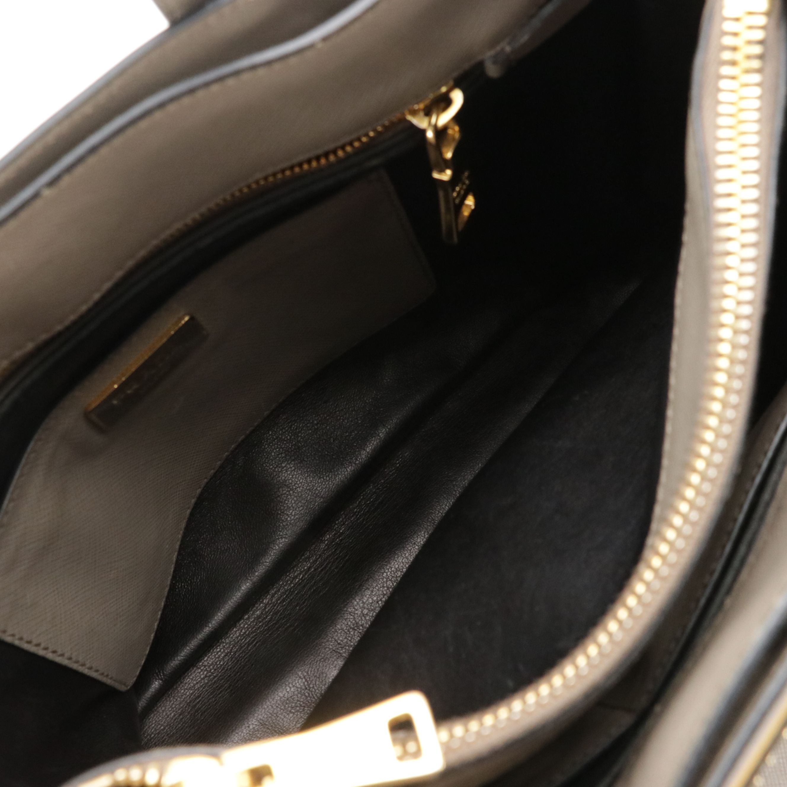 Prada Triple Pocket Saffiano Tote in Beige Leather