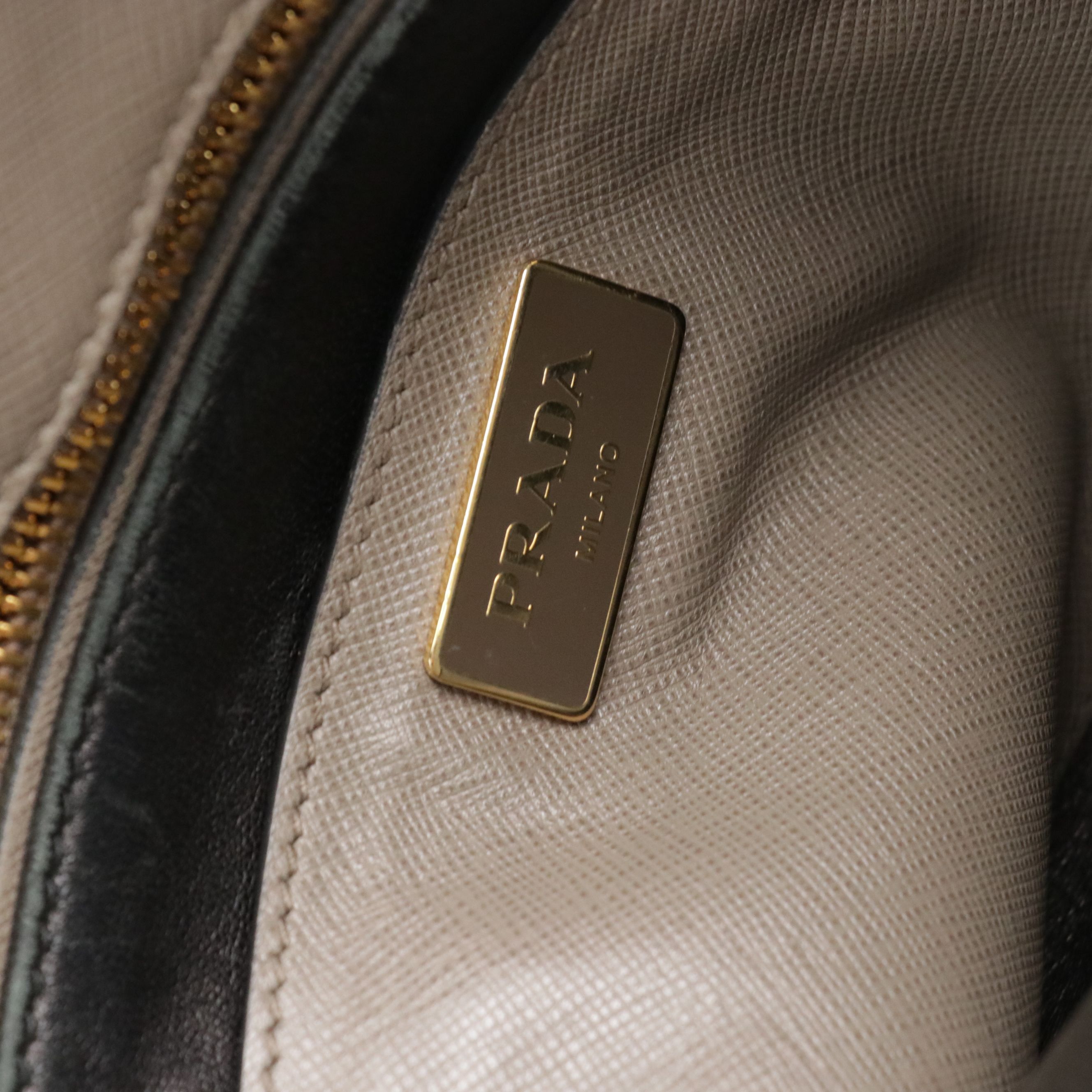 Prada Triple Pocket Saffiano Tote in Beige Leather