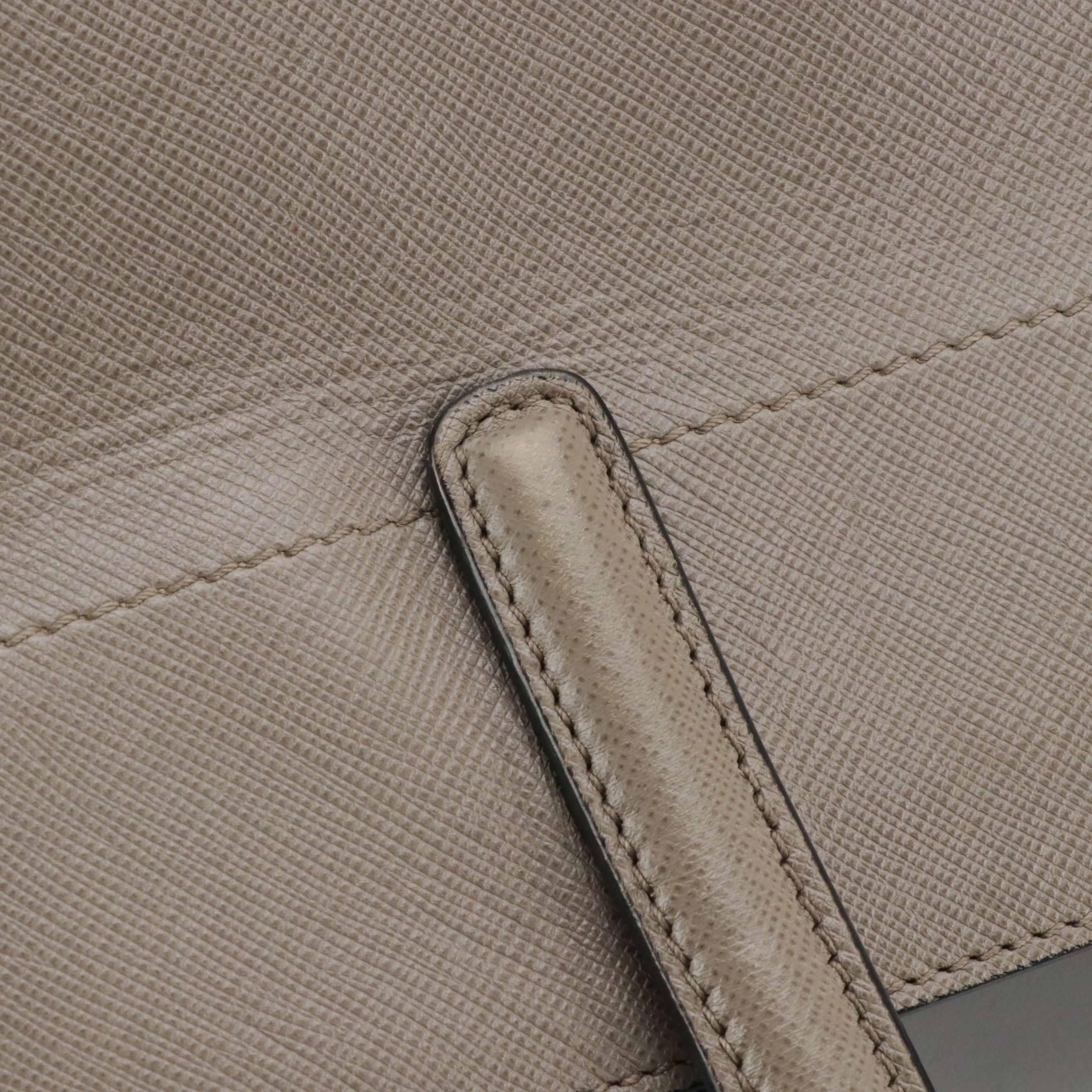 Prada Triple Pocket Saffiano Tote in Beige Leather