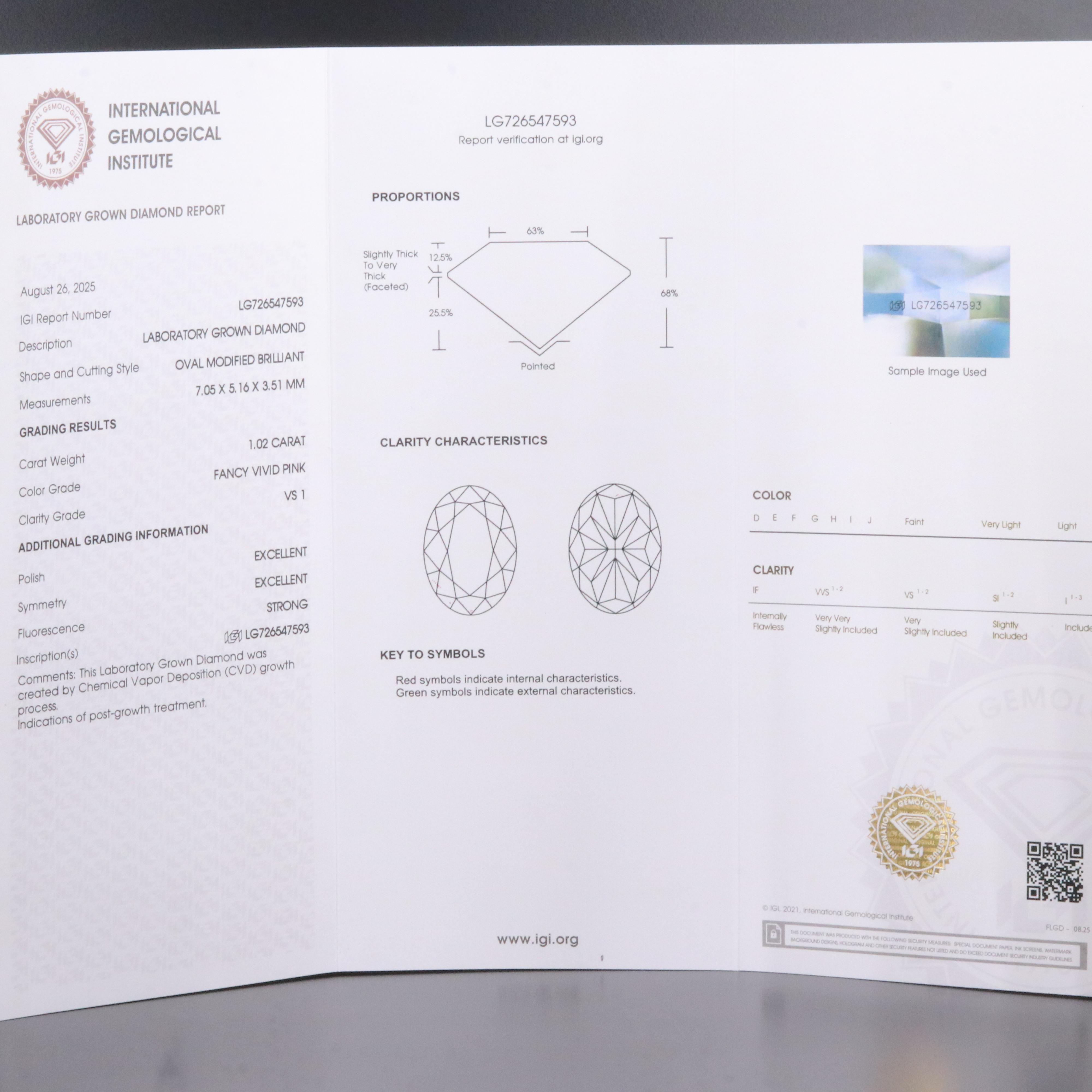 Loose 1.02 CT Lab Grown Fancy Vivid Pink Diamond with IGI Report