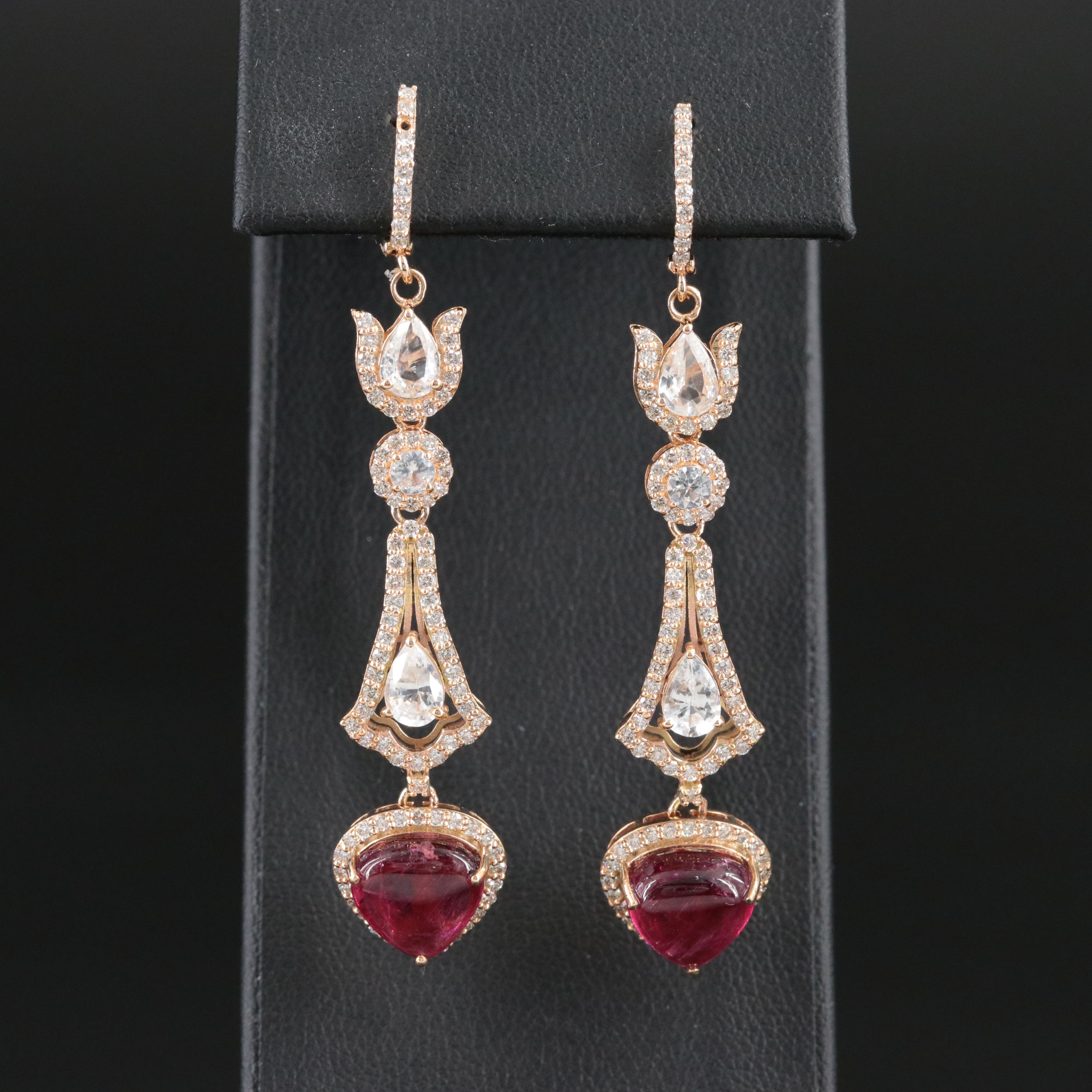 14K Tourmaline, Diamond and White Sapphire Earrings