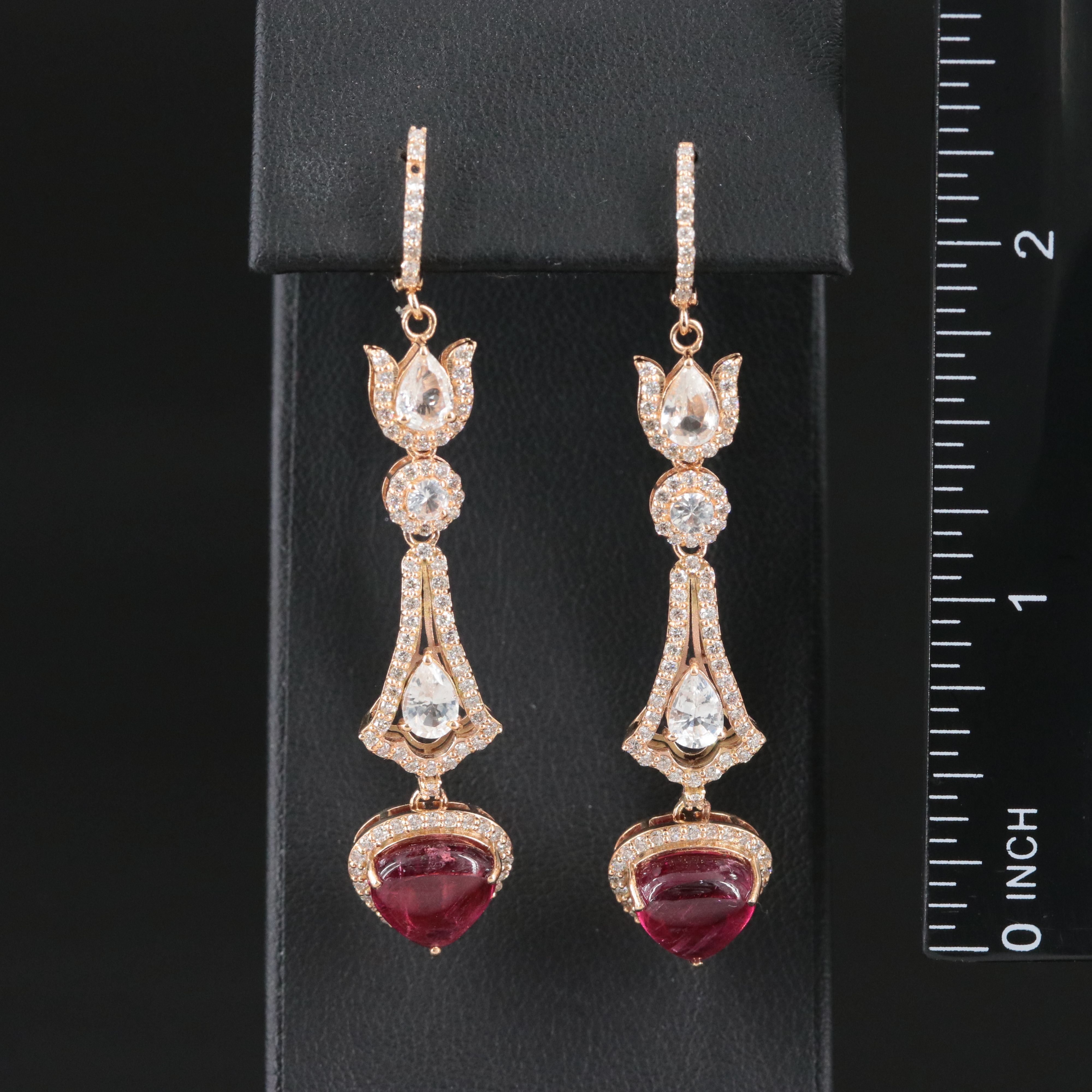 14K Tourmaline, Diamond and White Sapphire Earrings