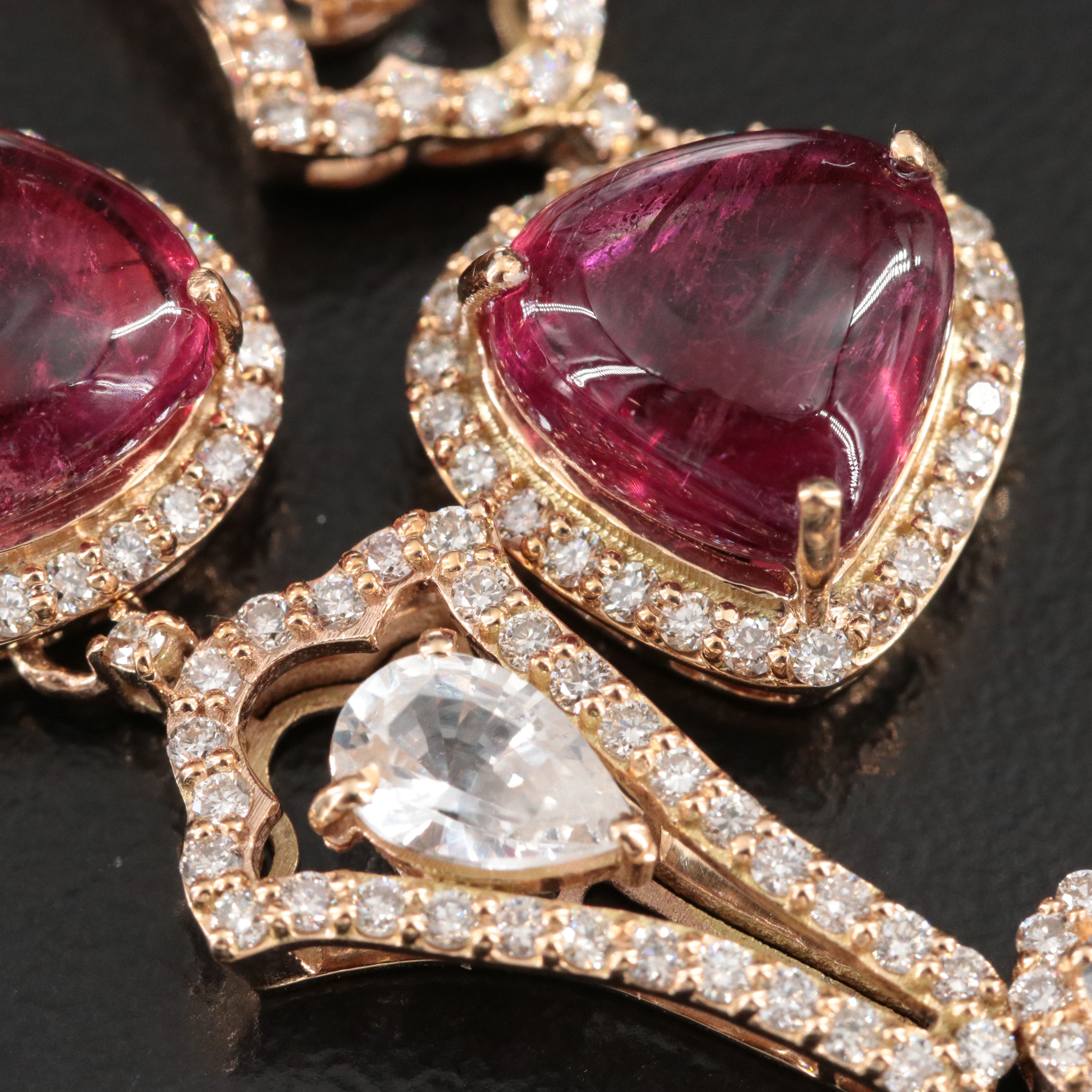 14K Tourmaline, Diamond and White Sapphire Earrings