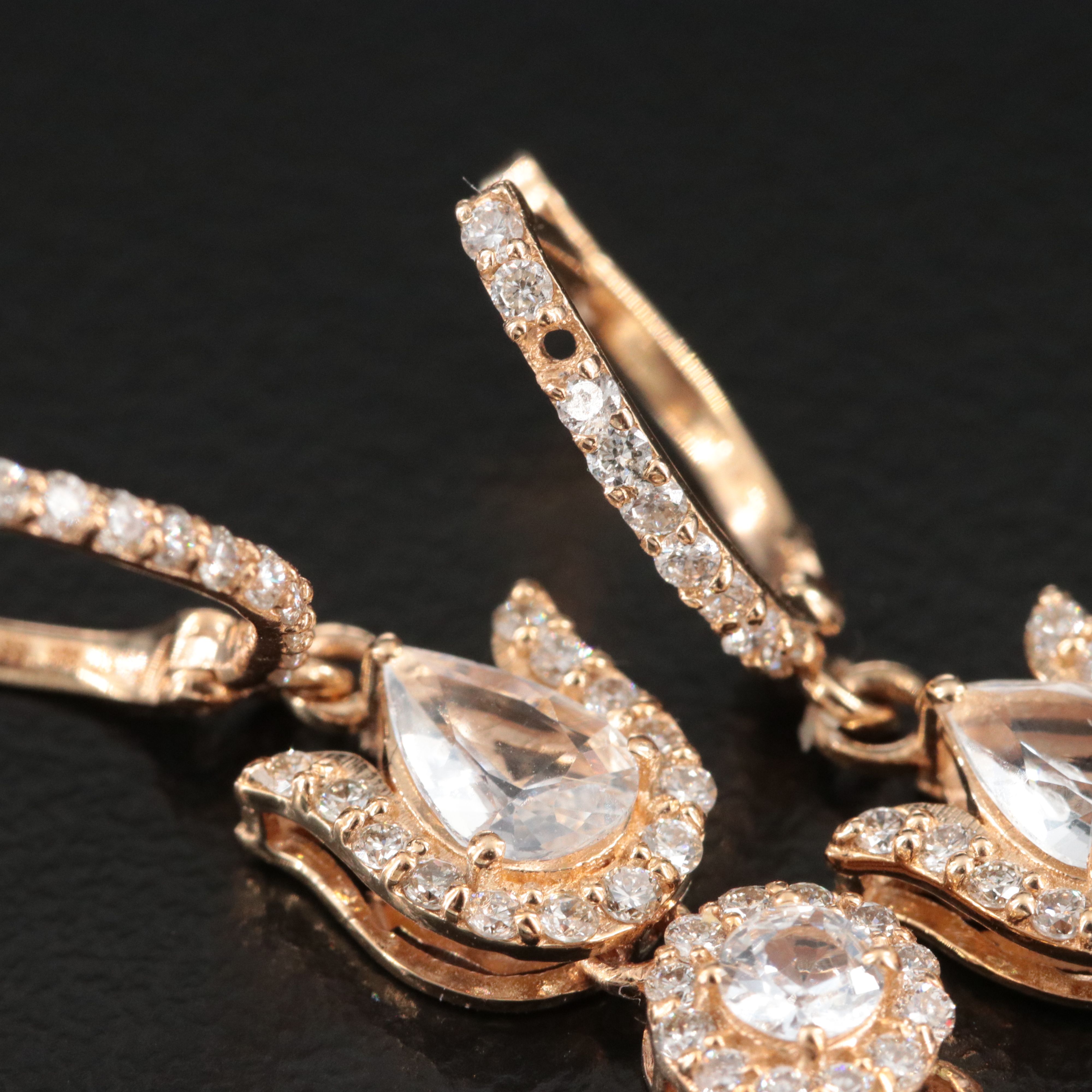 14K Tourmaline, Diamond and White Sapphire Earrings