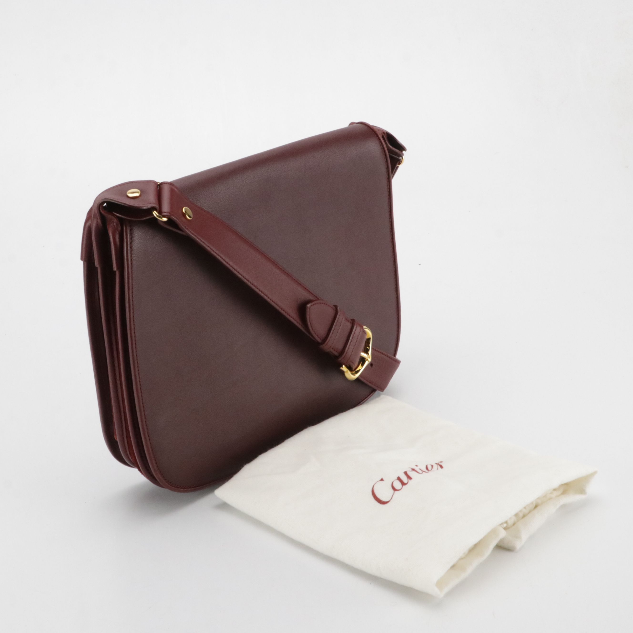 Cartier Full Flap Shoulder Bag in Burgundy Leather and Suede