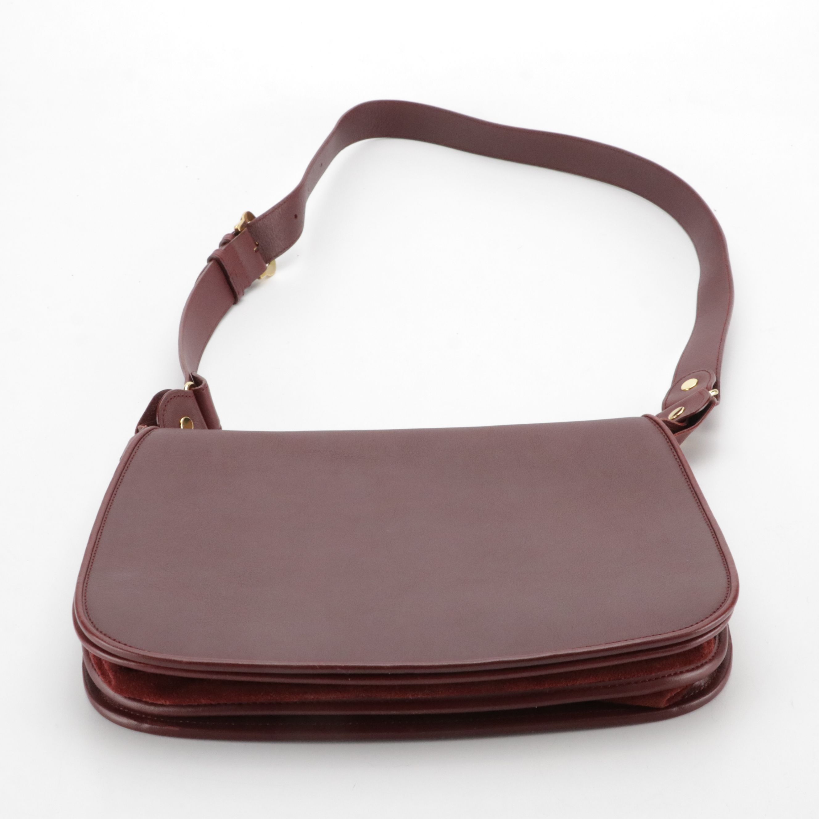 Cartier Full Flap Shoulder Bag in Burgundy Leather and Suede