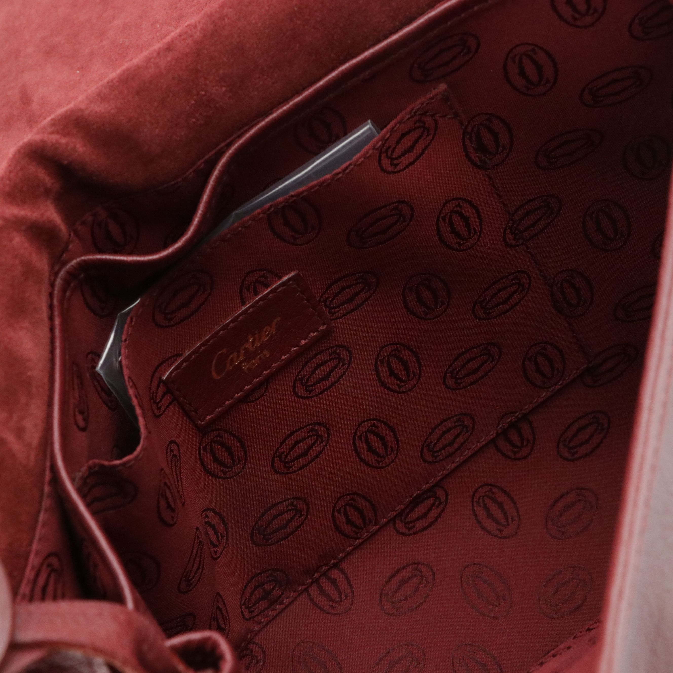 Cartier Full Flap Shoulder Bag in Burgundy Leather and Suede
