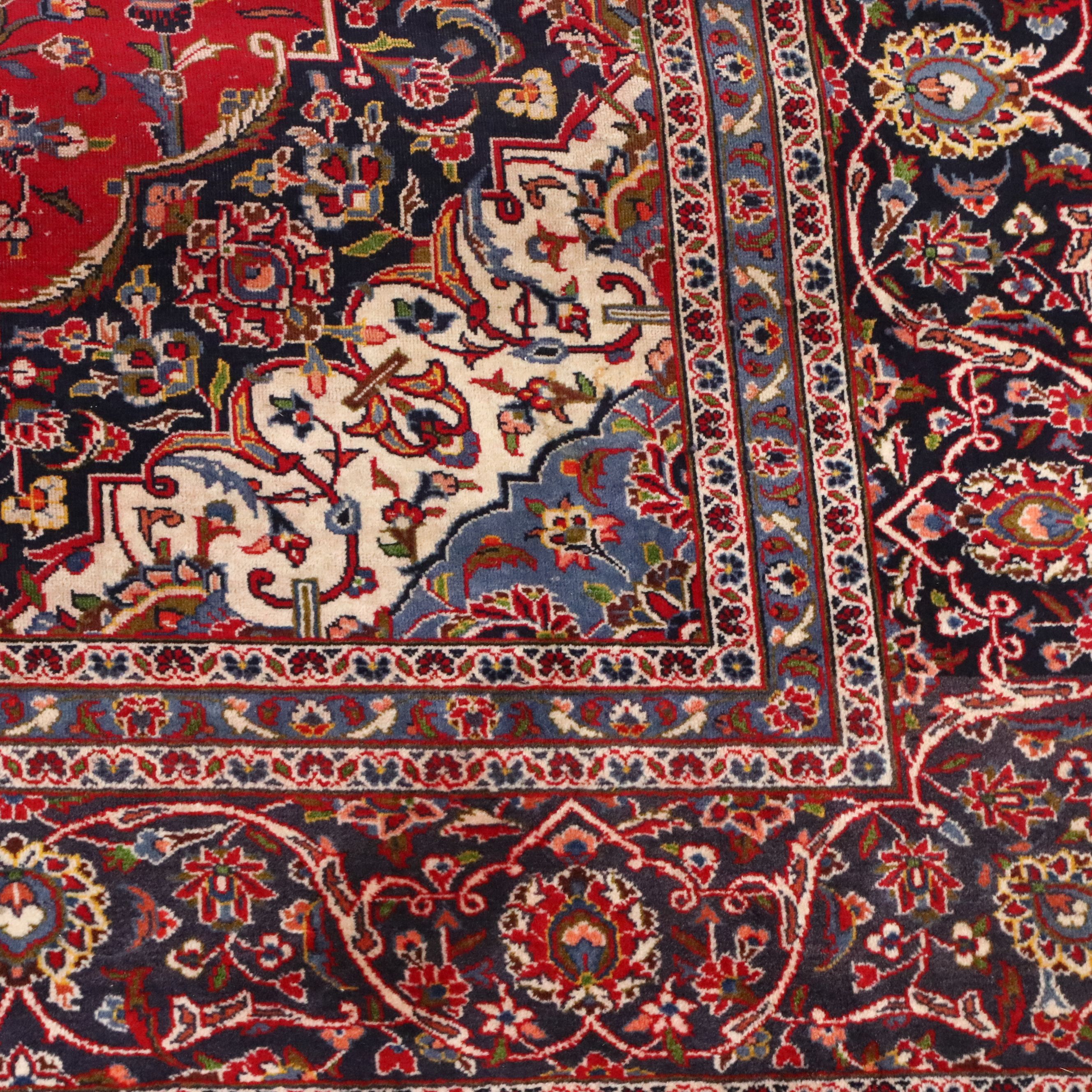 9'10 x 13'2 Hand-Knotted Persian Kashan Room-Sized Rug