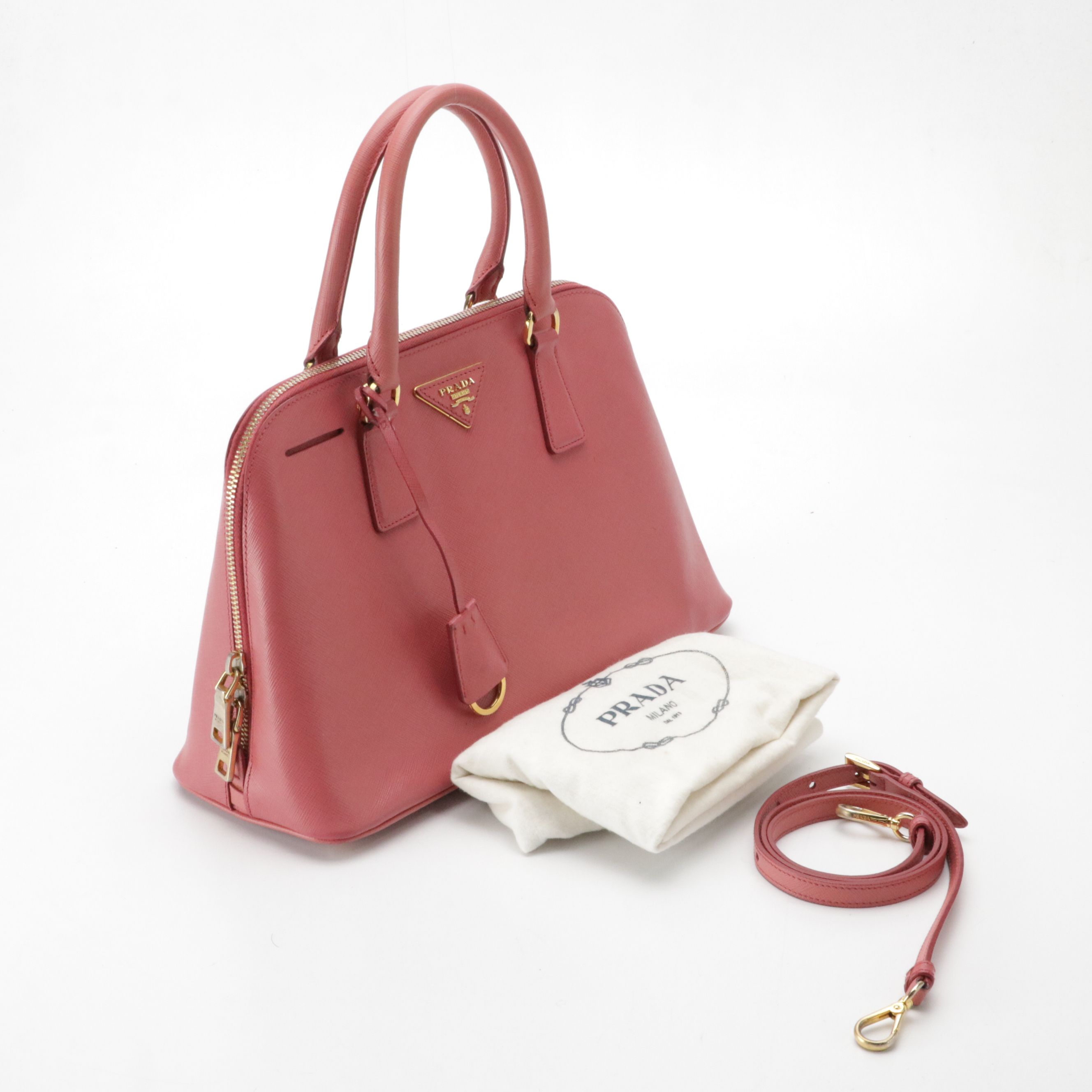 Prada Domed Two-Way Tote in Watermelon Pink Saffiano Leather
