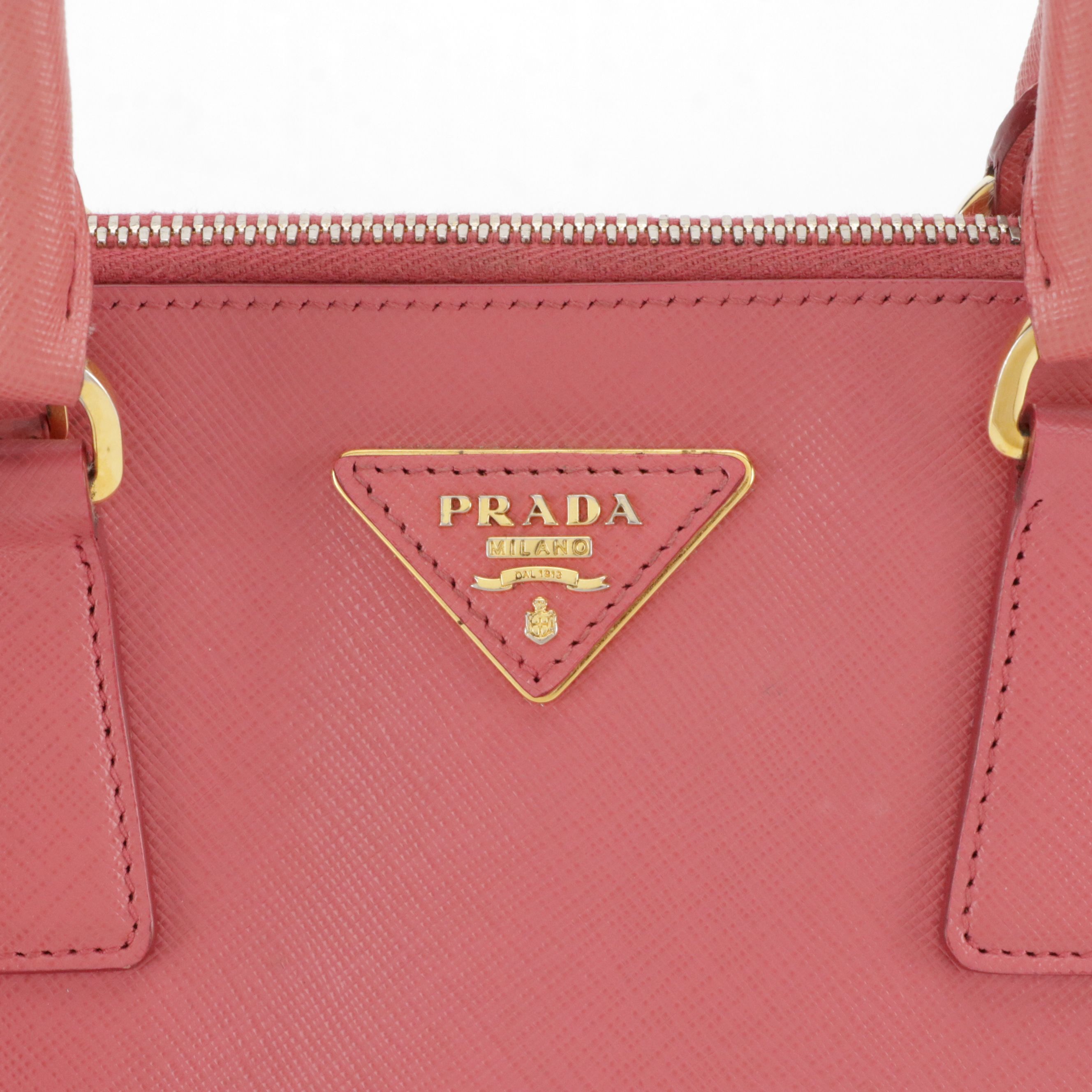 Prada Domed Two-Way Tote in Watermelon Pink Saffiano Leather
