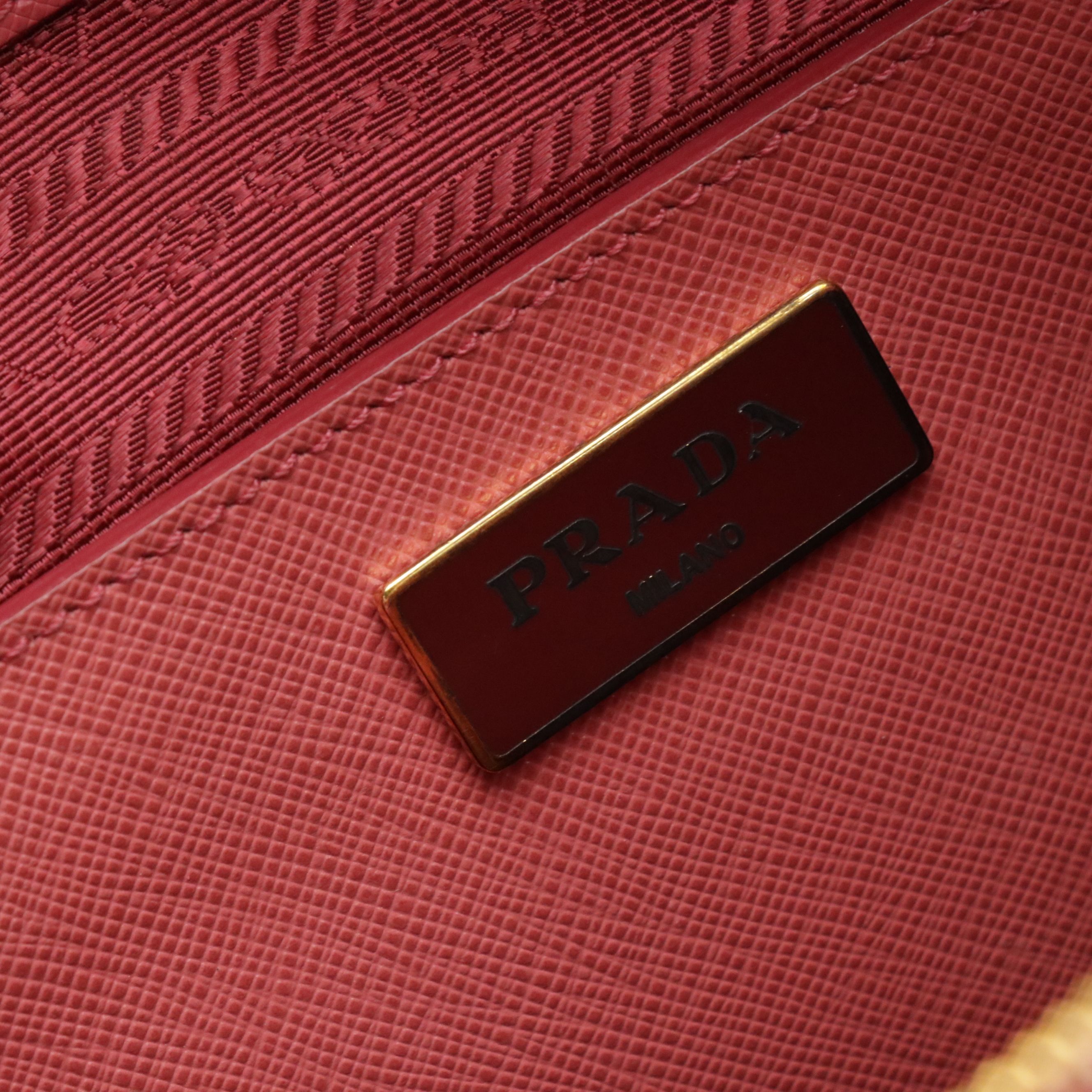 Prada Domed Two-Way Tote in Watermelon Pink Saffiano Leather