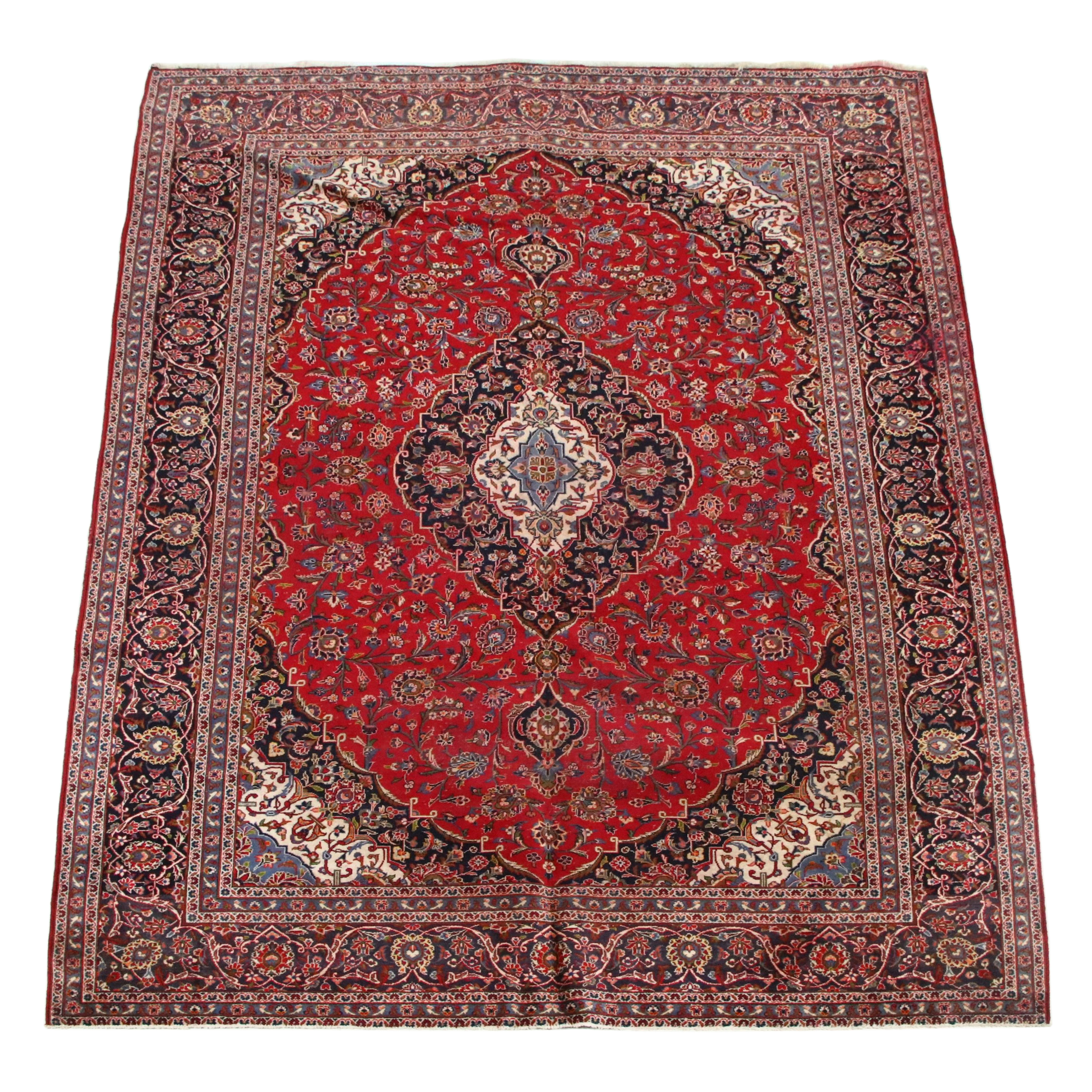 9'10 x 13'2 Hand-Knotted Persian Kashan Room-Sized Rug