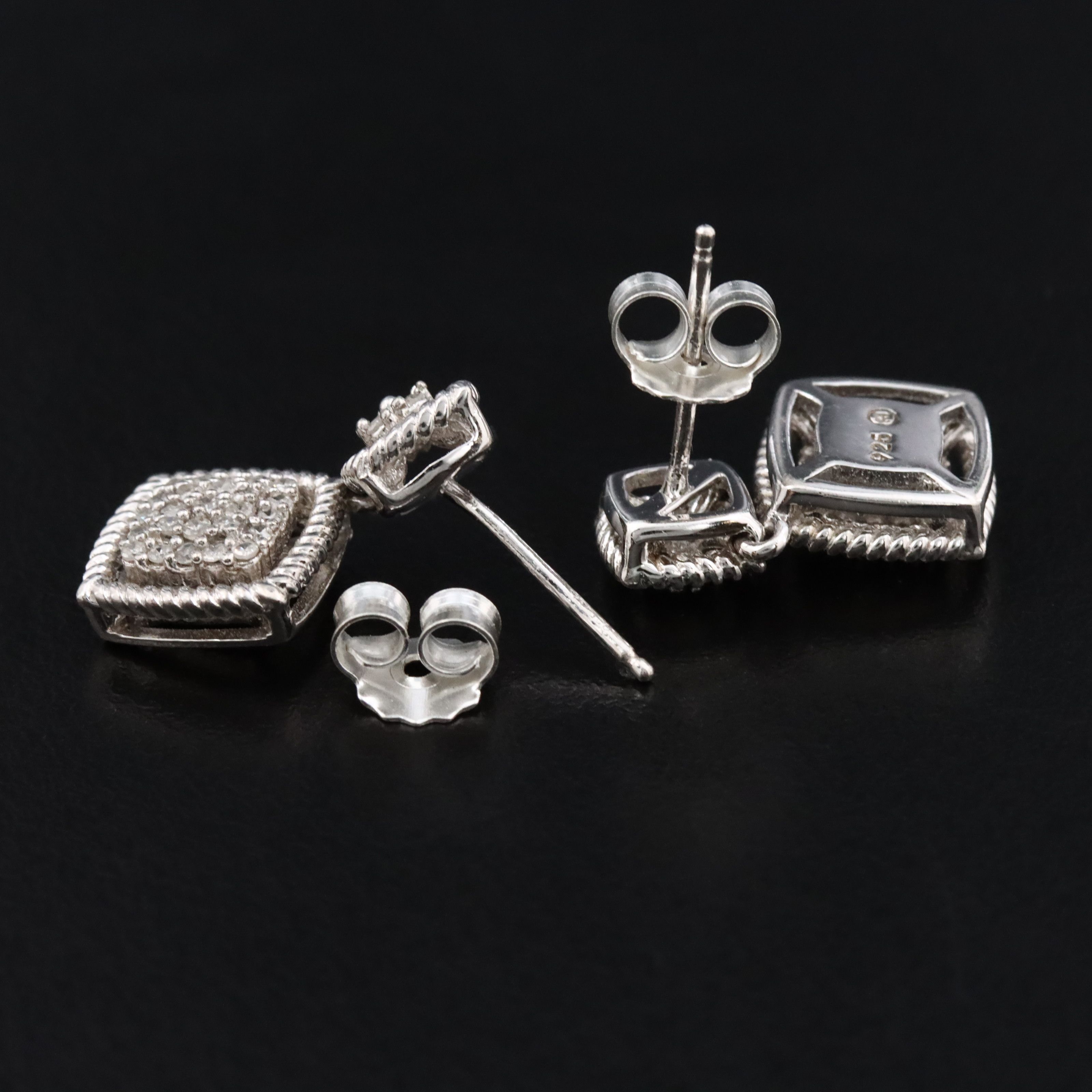 Sterling Diamond Drop Earrings