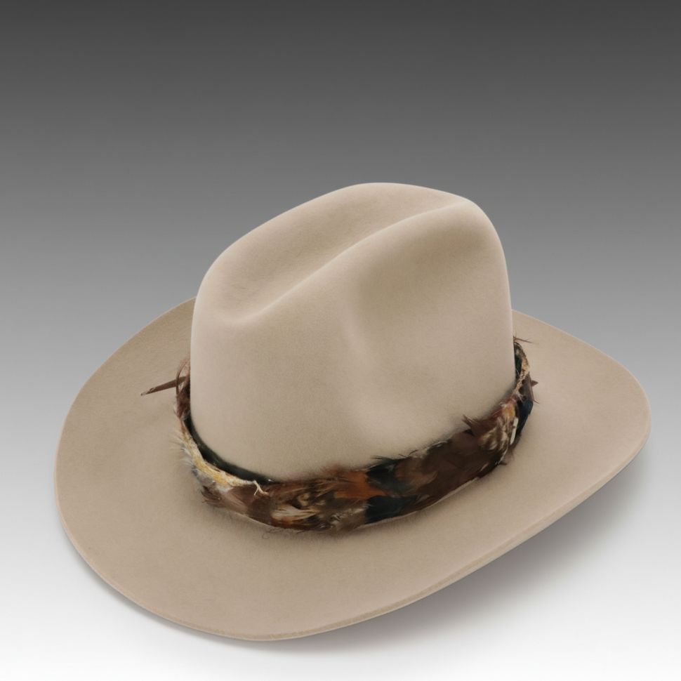 Stetson Cattleman Western Hat in Fur Felt with Feather Hatband and Box