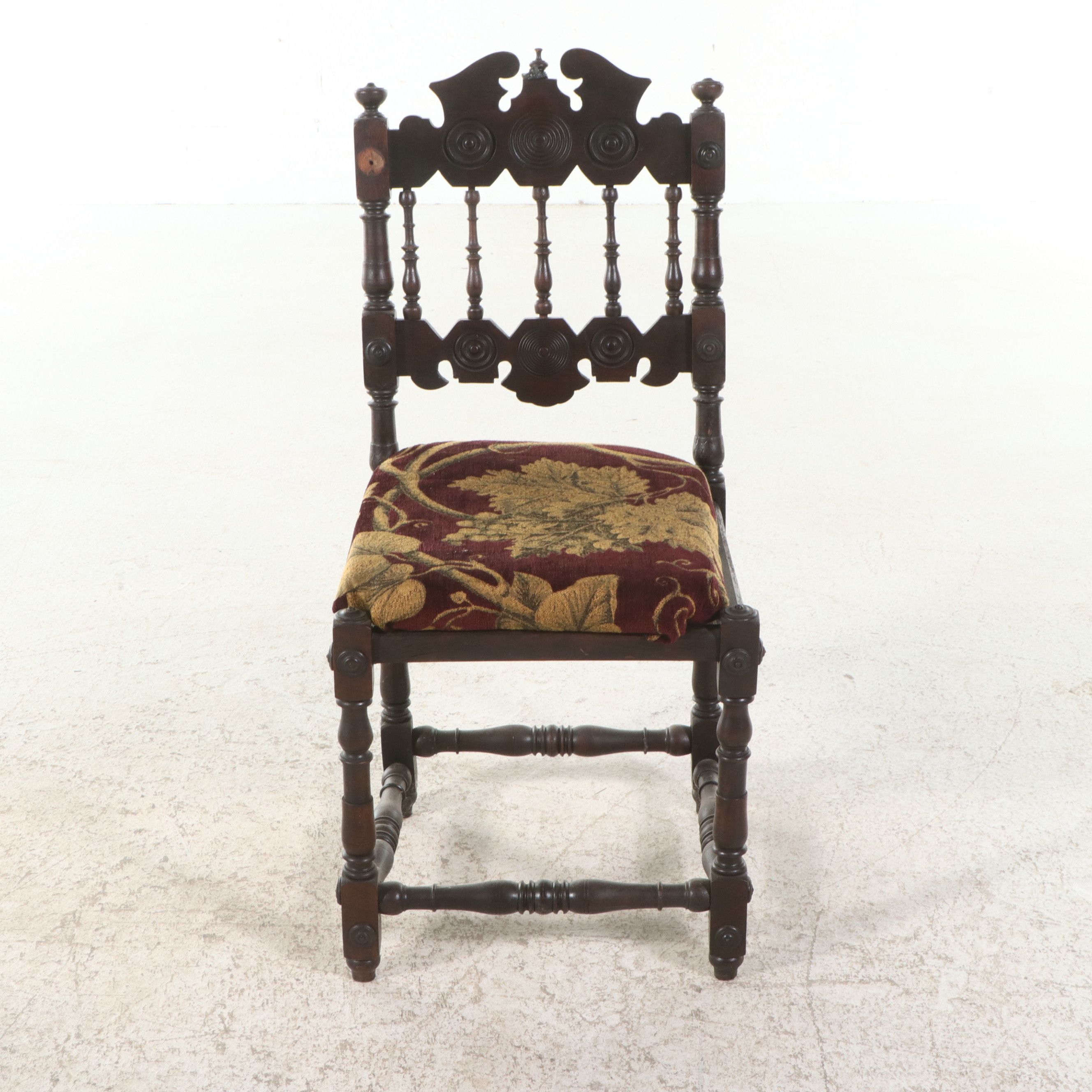 Pair of Spanish Colonial Revival Carved Oak Hall Chairs