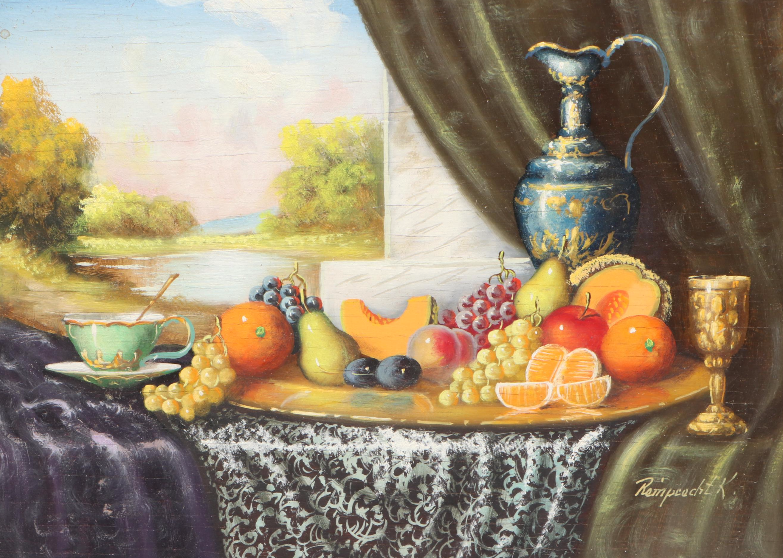 Johan K. Reinprecht Still Life with Fruit Oil Painting