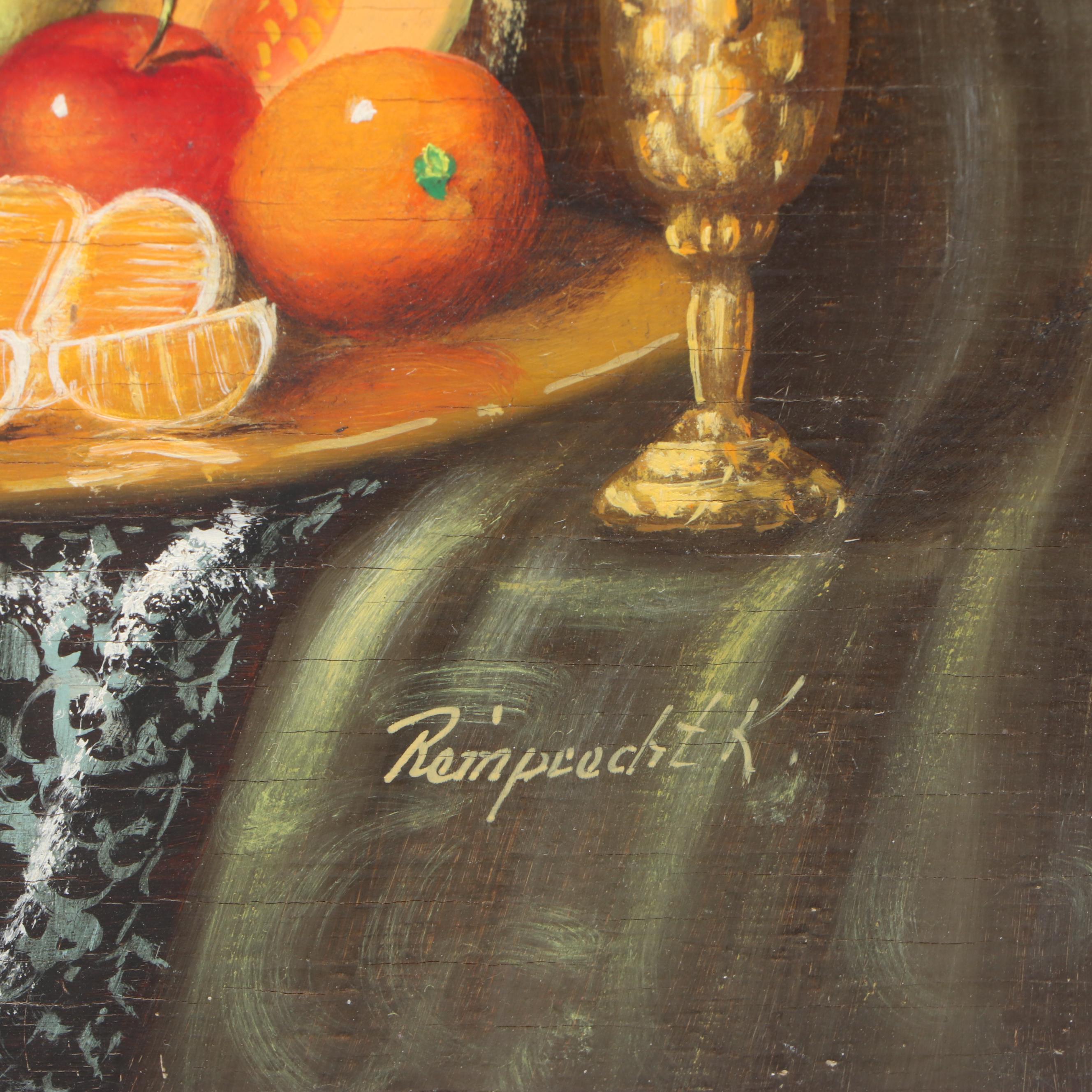 Johan K. Reinprecht Still Life with Fruit Oil Painting