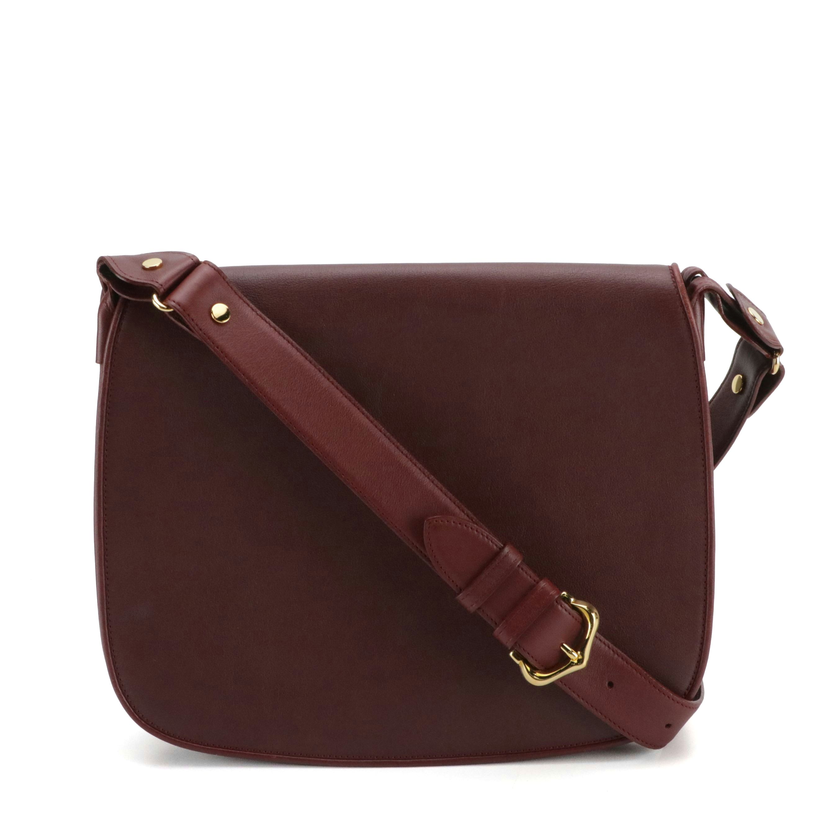 Cartier Full Flap Shoulder Bag in Burgundy Leather and Suede
